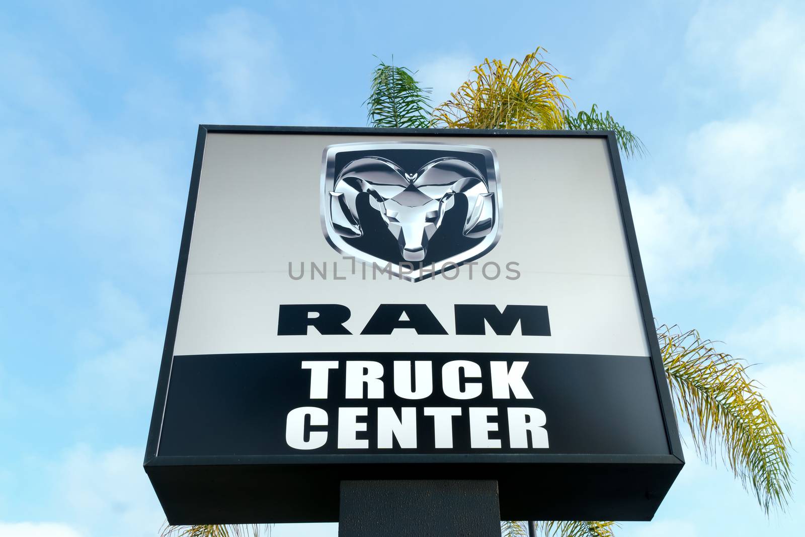 COSTA MESA, CA/USA - OCTOBER 17, 2015: Dodge Ram Truck Center sign and logo.