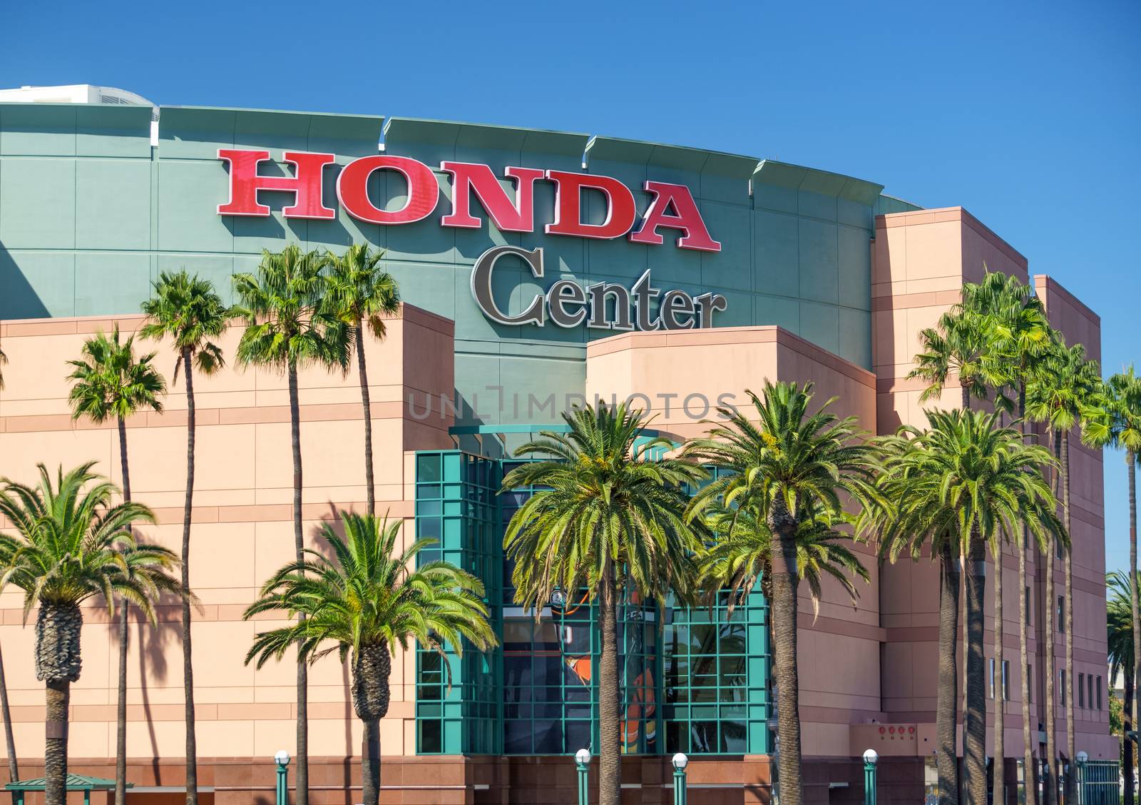 ANAHEIM, CA/USA - OCTOBER 10, 2015: Honda Center exterior view. The Honda Center is an indoor arena and home of the Anaheim Mighty Ducks.