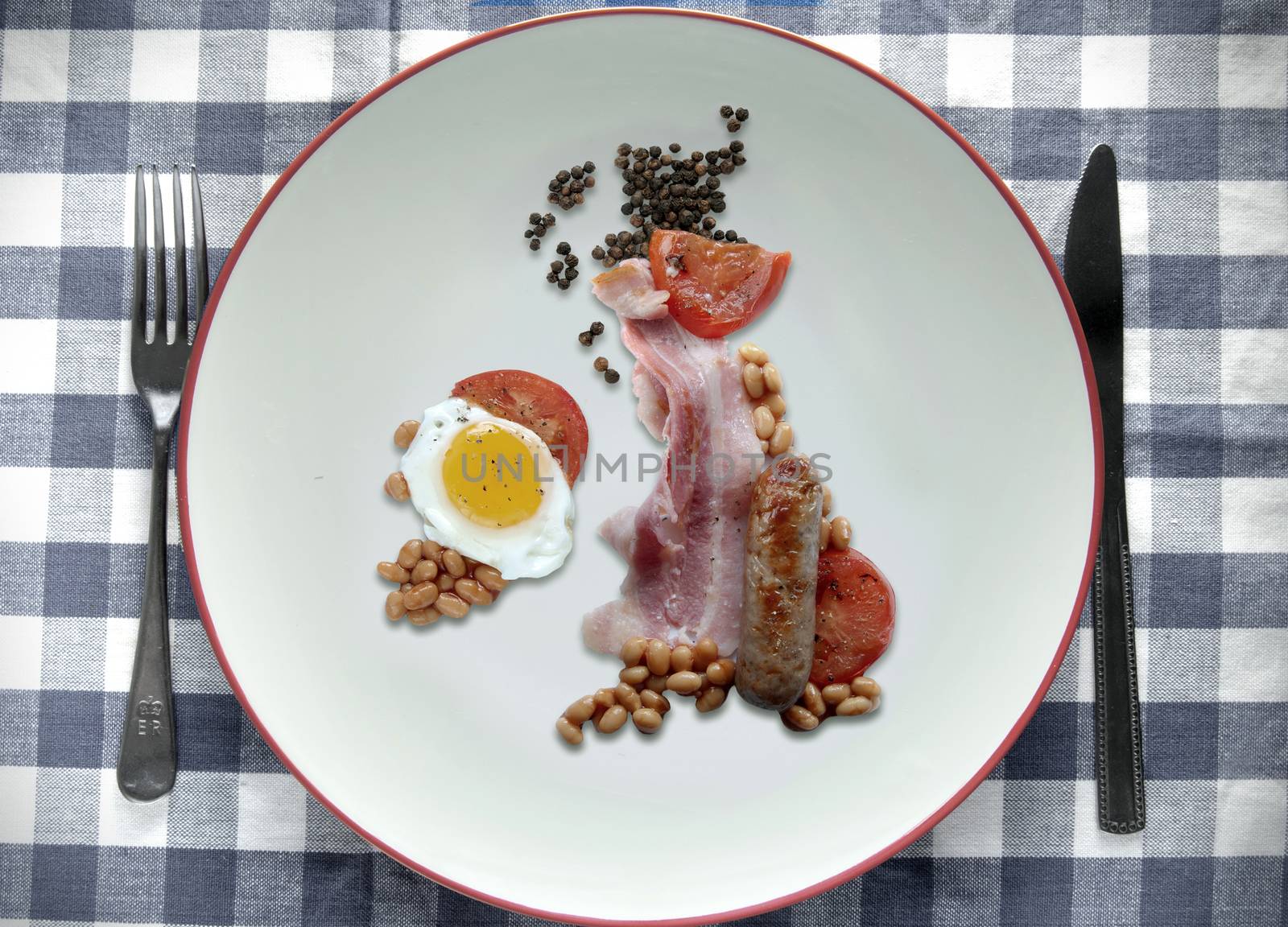 British breakfast in the shape of the United Kingdom map