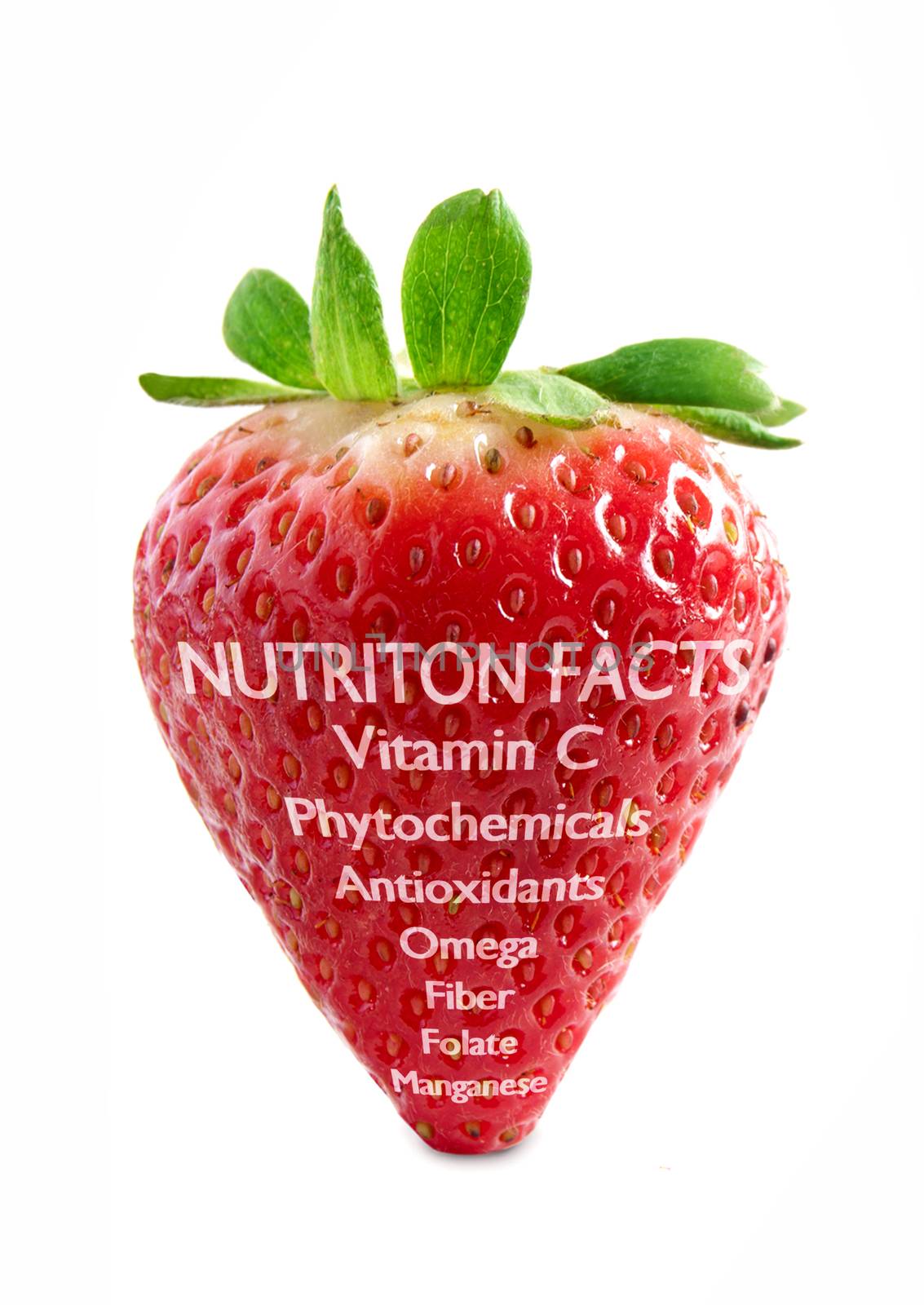 Strawberry isolated over a white background with nutritional facts info