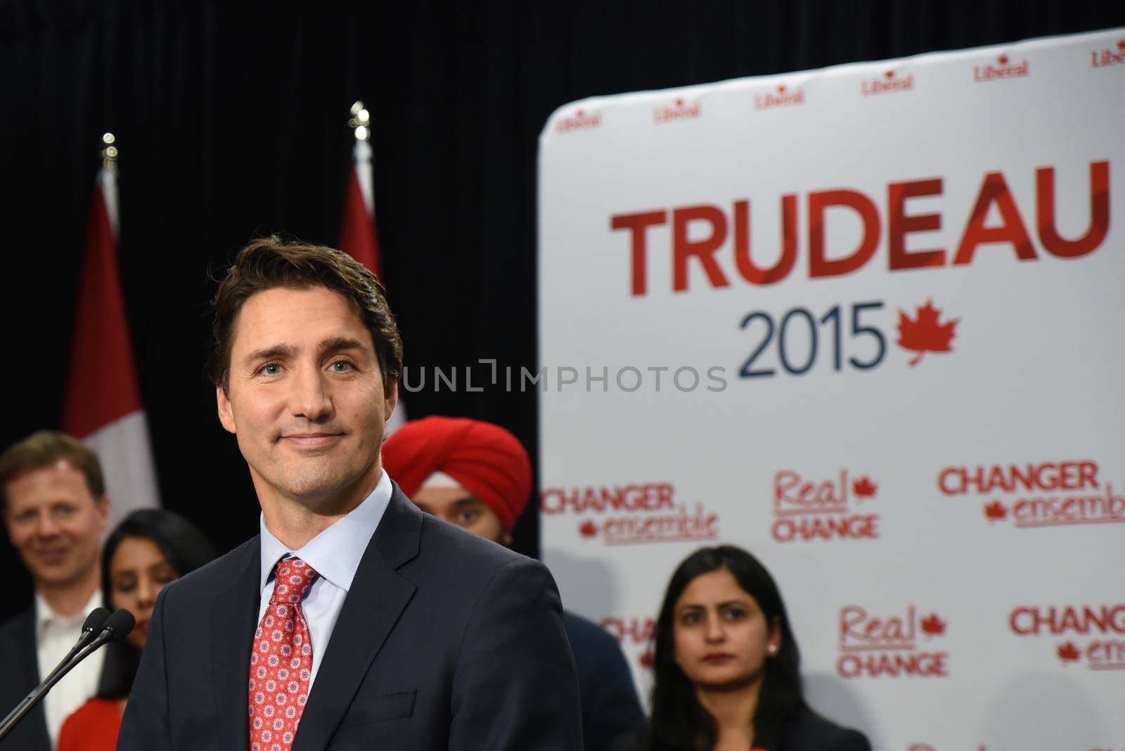 CANADA, Brampton : Liberal Leader Justin Trudeau attended an election rally in the city of Brampton near Toronto, Canada on 4th October 2015. Justin Trudeau will become the next Prime Minister of Canada after the Liberal Party captured majority government in Canada's federal elections.  