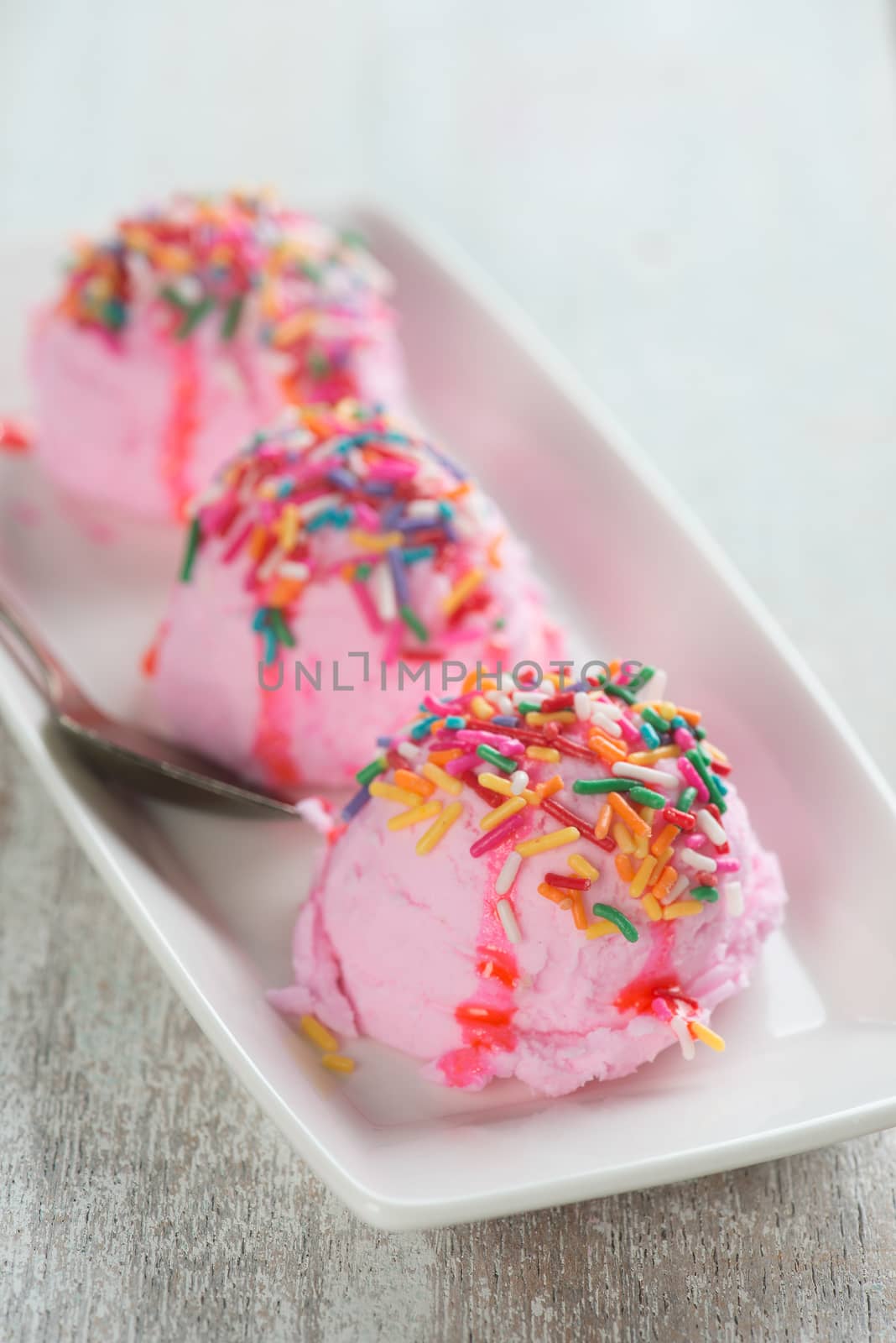 Close up colorful decor pink ice cream by szefei