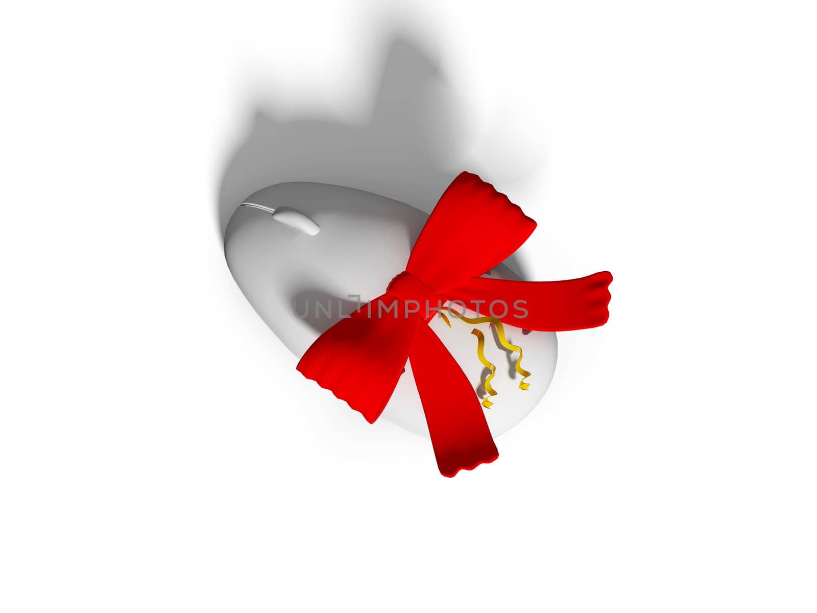 Mouse wrapped with color ribbon, on white background