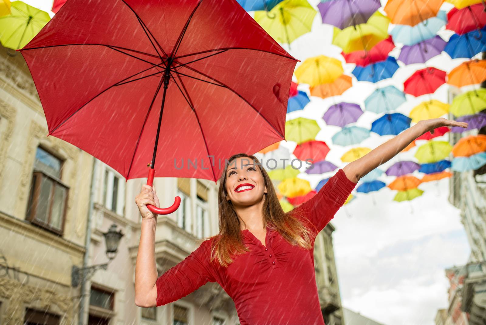 Cute Girl With Red Umbrella by MilanMarkovic78