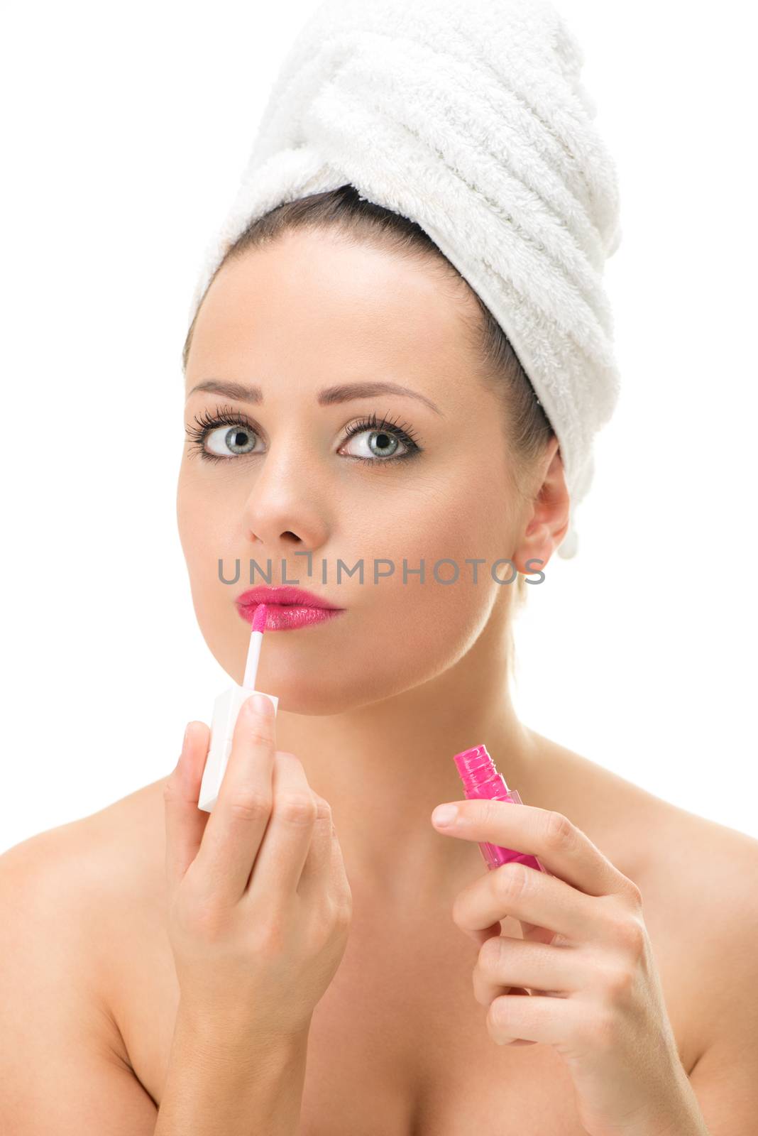 Woman Putting Lip Gloss by MilanMarkovic78
