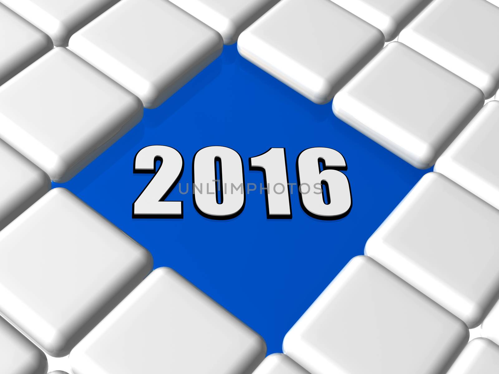 3d ciphers 2016 over blue between grey boxes, holiday new year concept