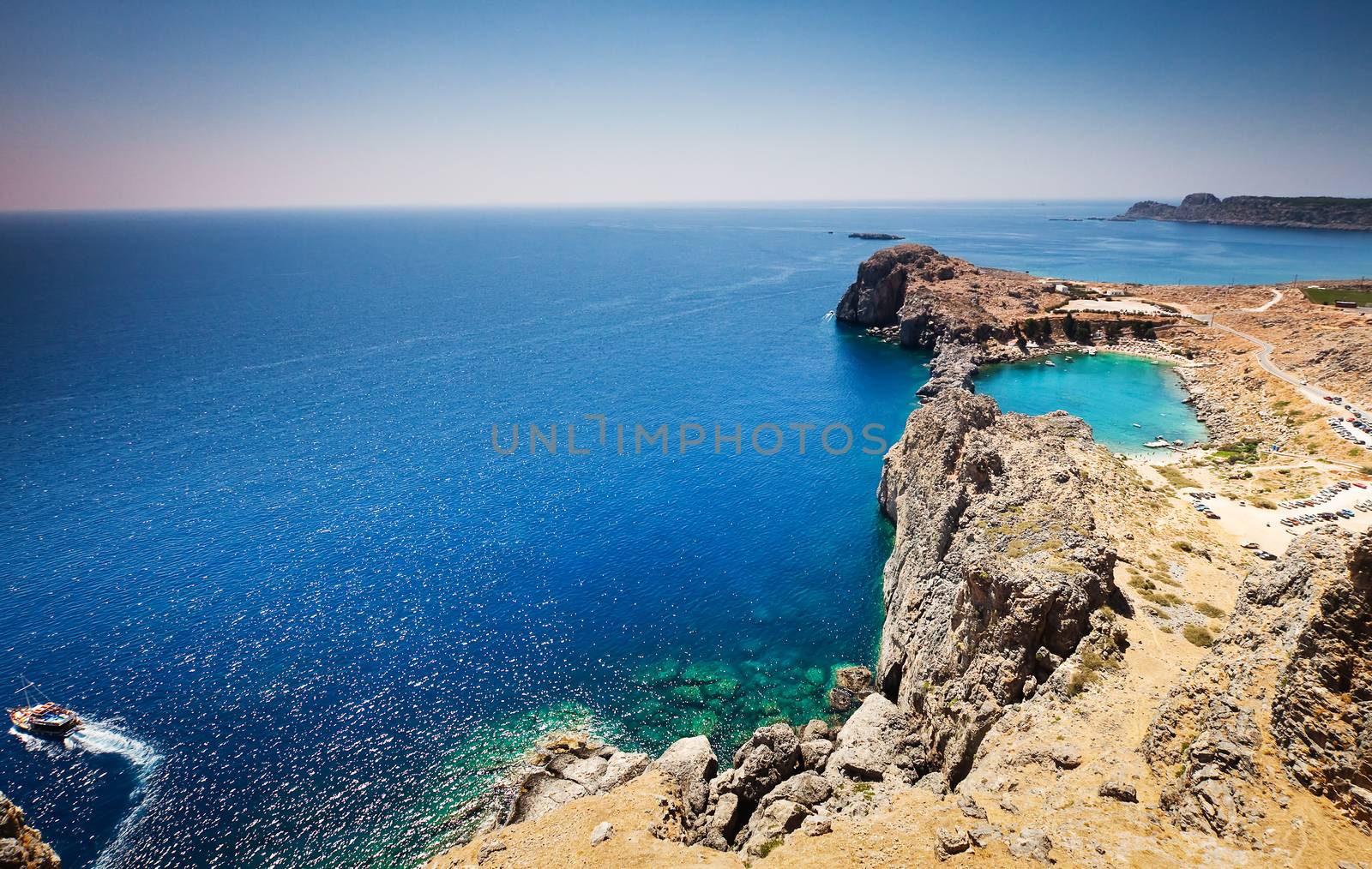 Looking down onto St Paul's Bay at Lindos on the Island of Rhode by melis