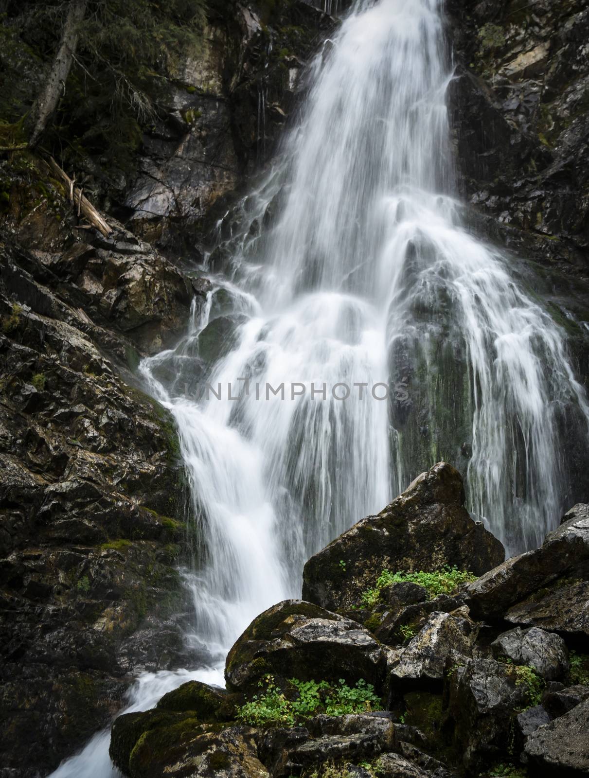 background Wild mountain waterfall in the rocks