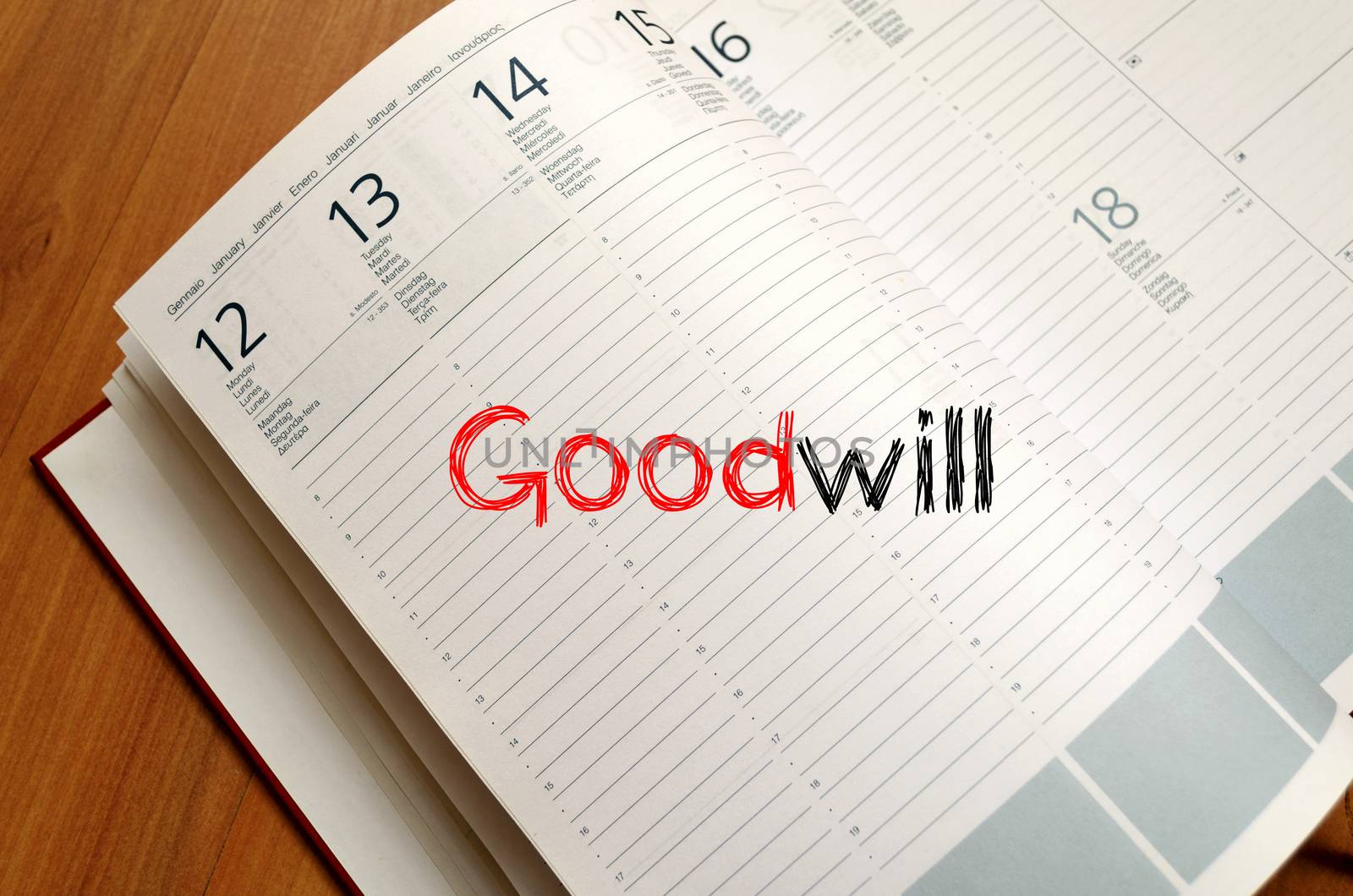 Goodwill text concept write on notebook
