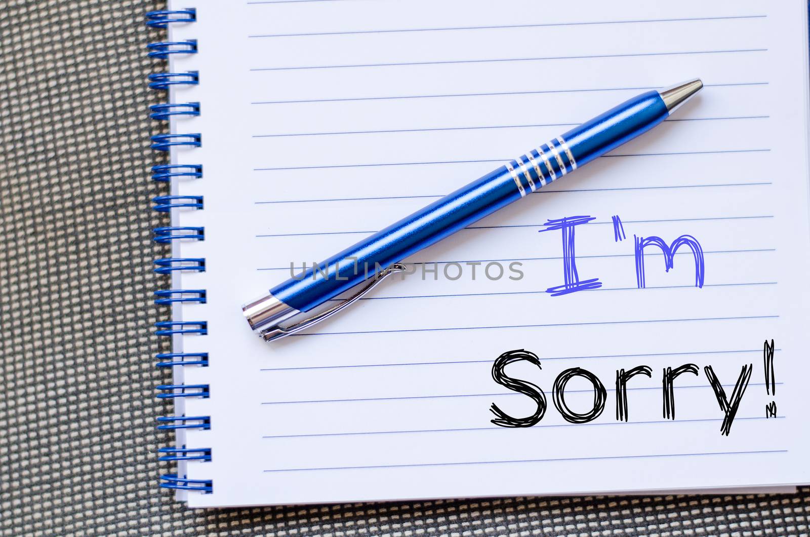 I'm sorry text concept write on notebook