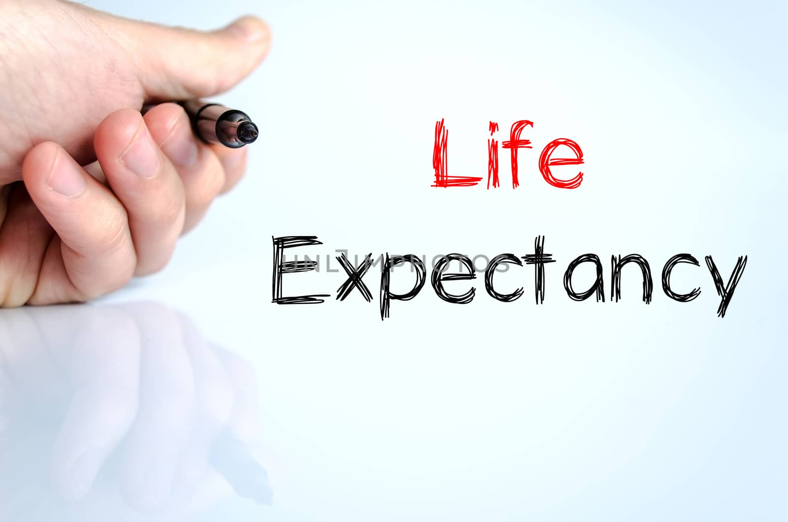 Life expectancy text concept isolated over white background
