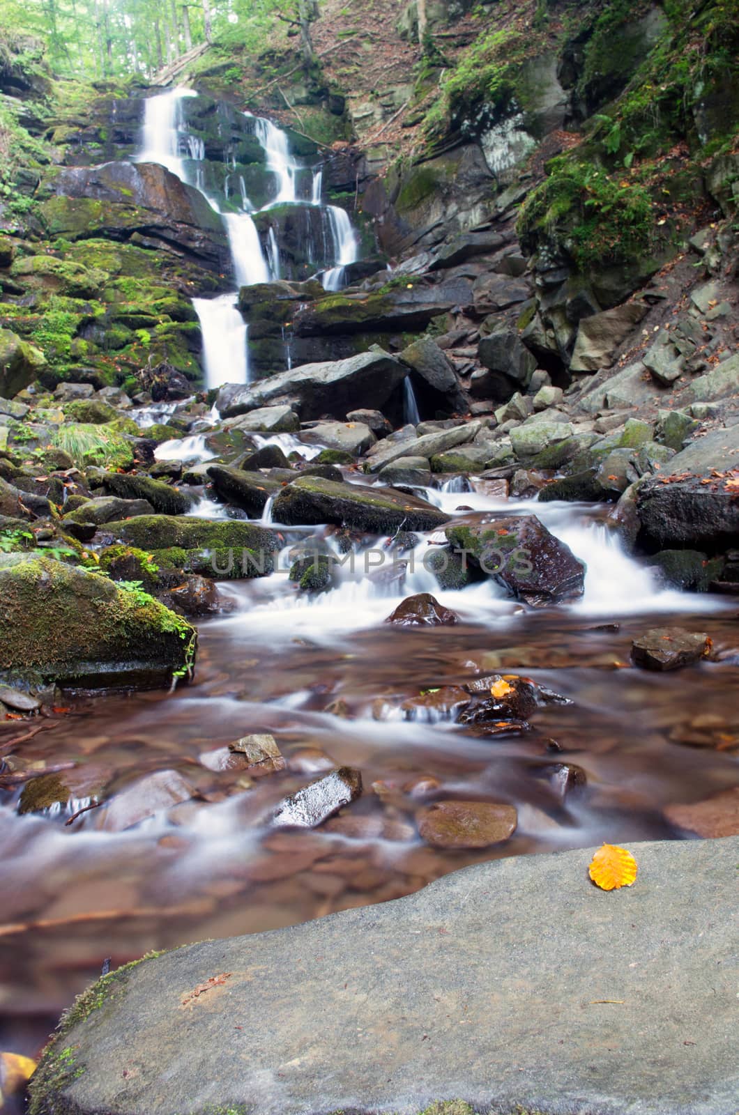 beautiful waterfall scene, ukraine carpathian shipot waterfall by dolnikow