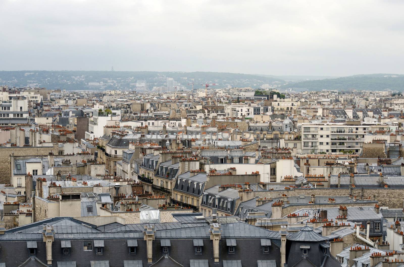 Roofs of Paris with moody sky by siraanamwong