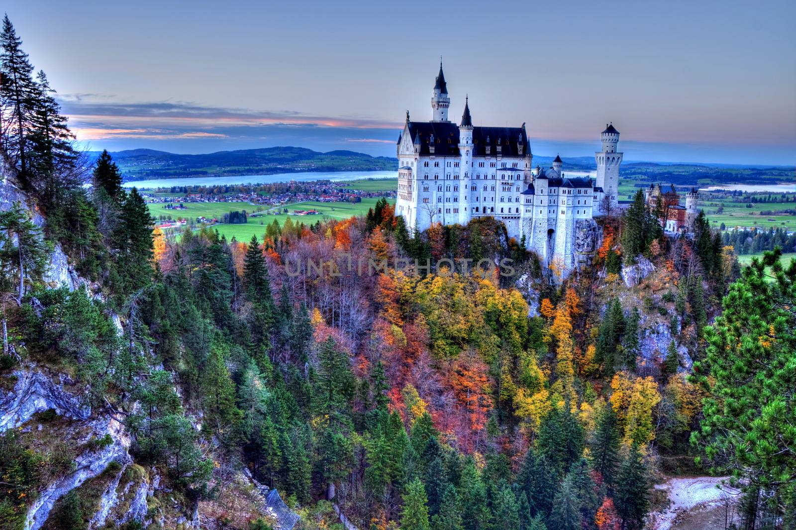 Castle of Neuschwanstein near Munich in Germany on an autumn day by anderm