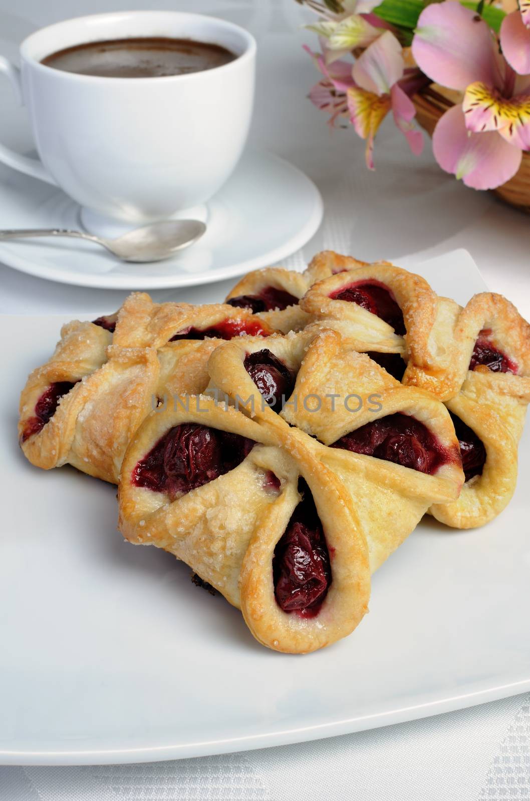 Bun puff pastry stuffed with cherries