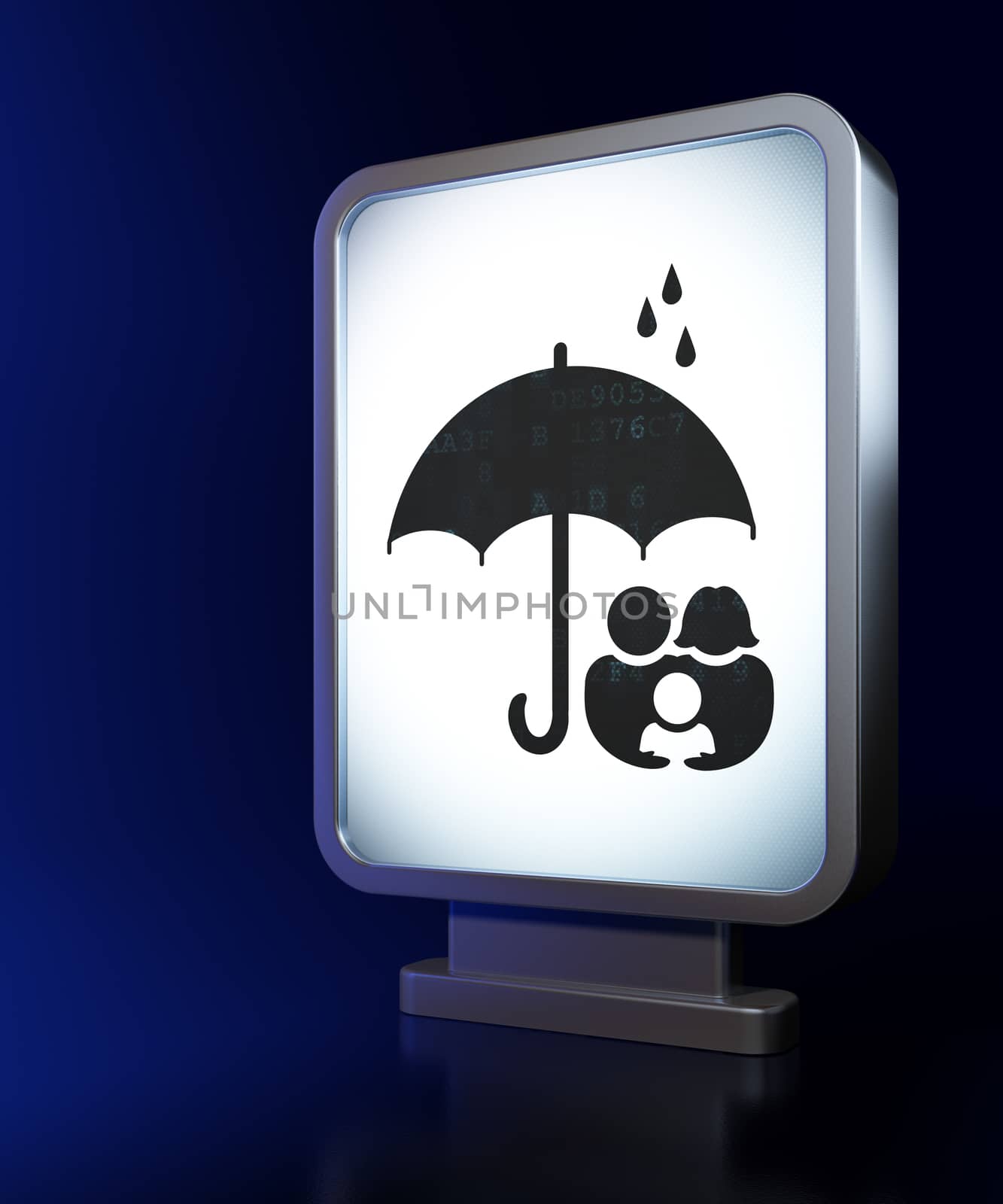 Security concept: Family And Umbrella on billboard background by maxkabakov