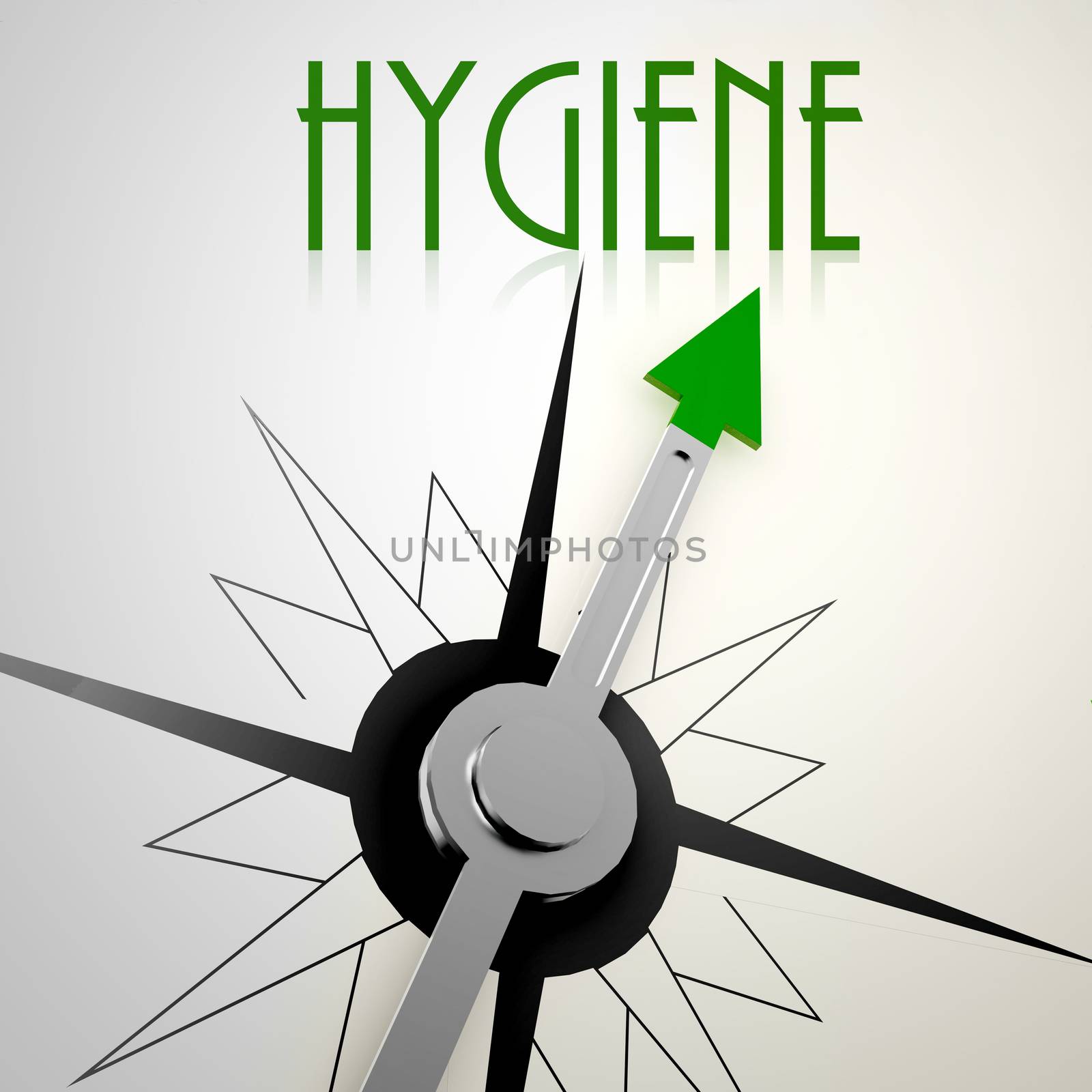 Hygiene on green compass. Concept of healthy lifestyle