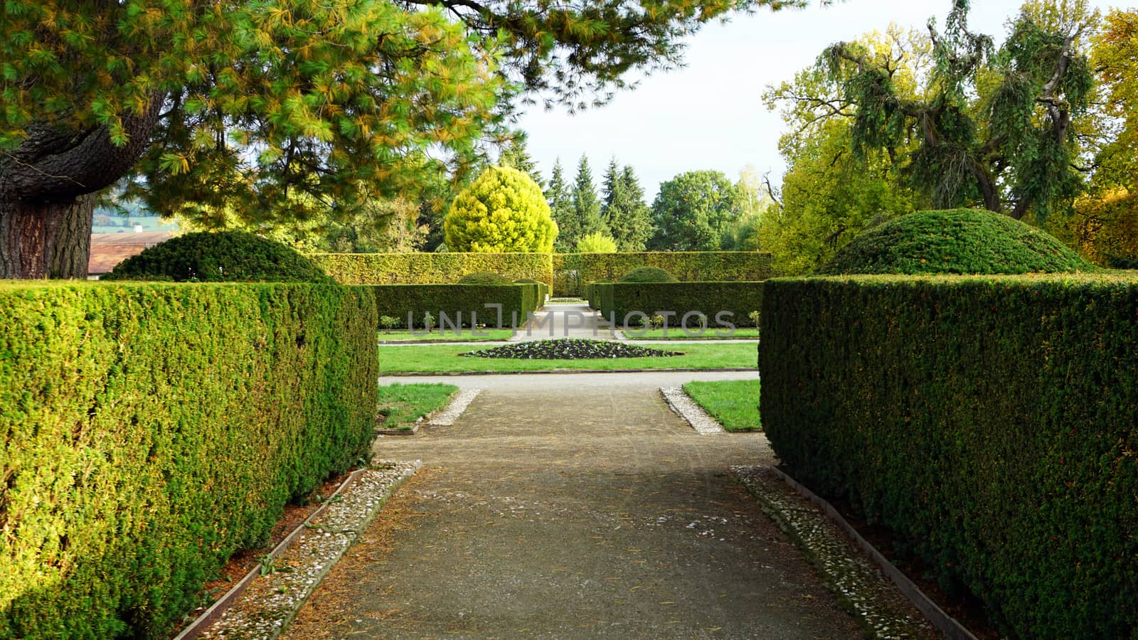 formal garden in the park of Cesky Krumlov castle