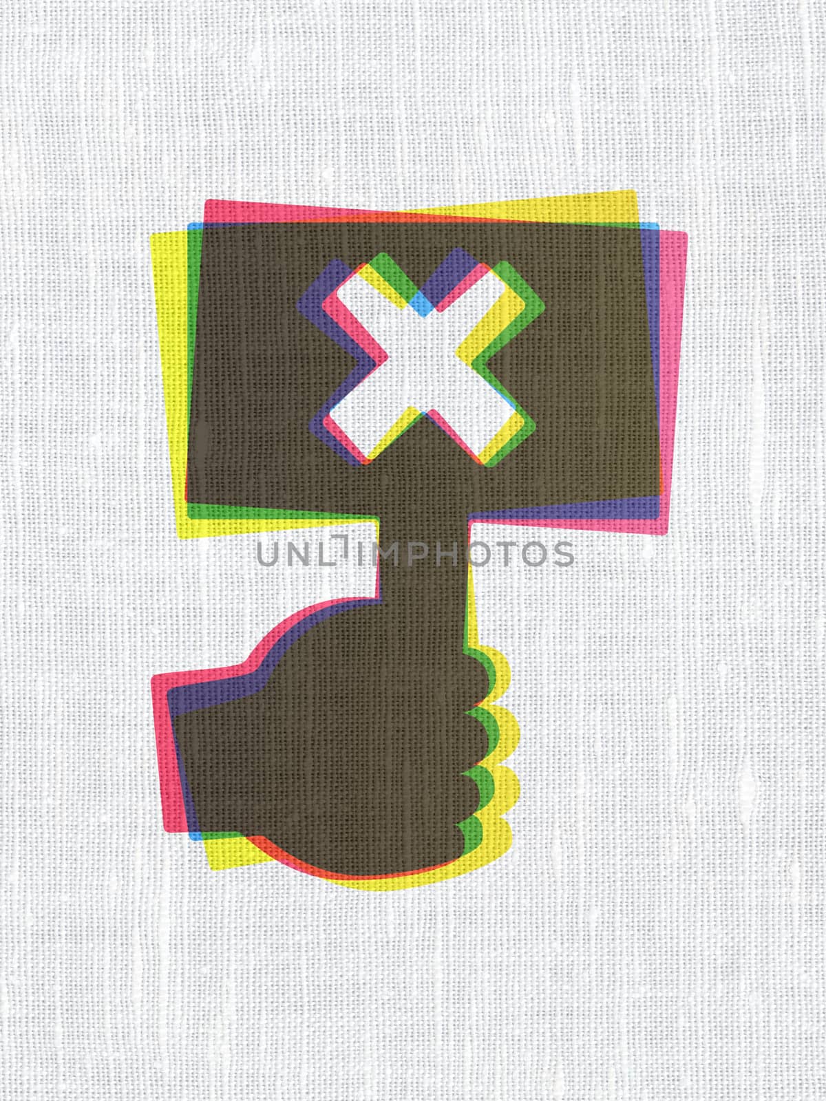 Political concept: CMYK Protest on linen fabric texture background