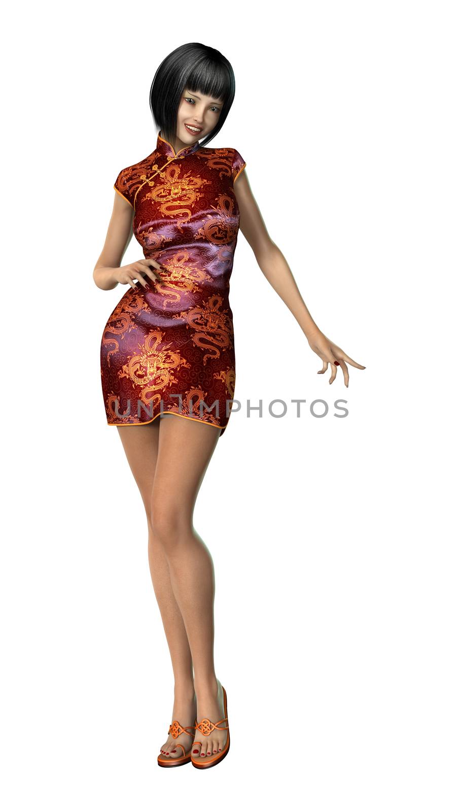 3D digital render of a beautiful Yasian young woman isolated on white background
