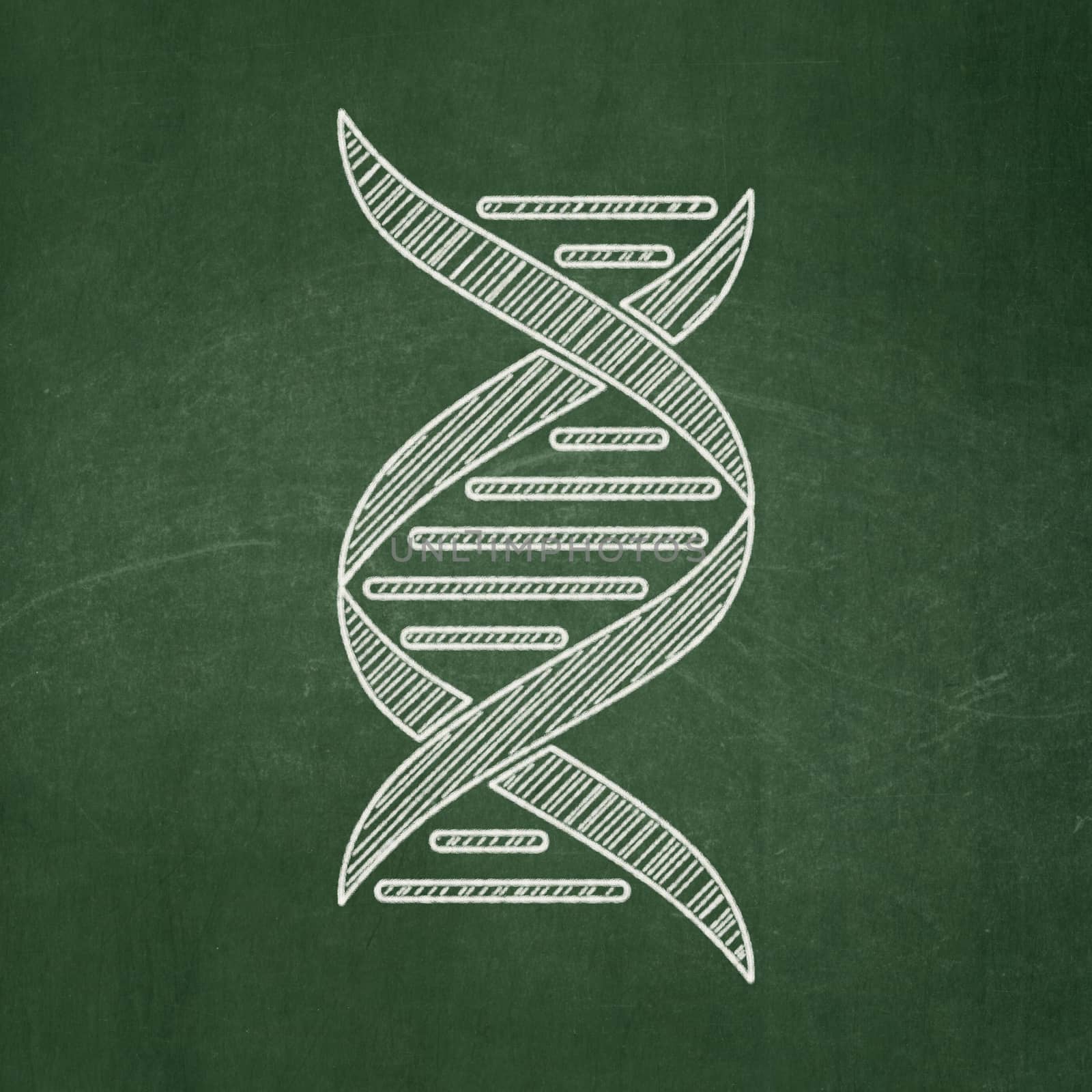 Science concept: DNA icon on Green chalkboard background