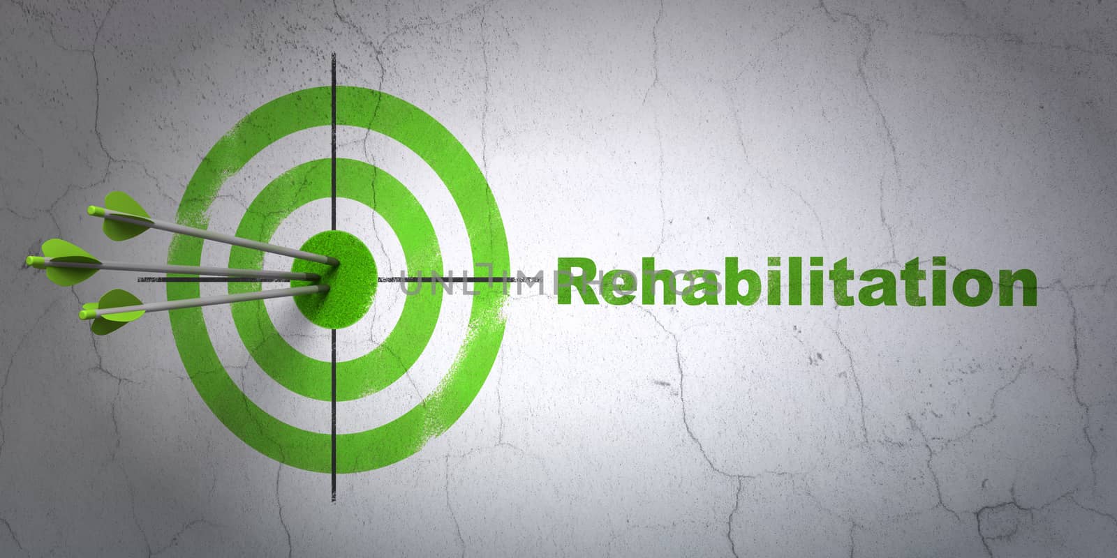 Success Health concept: arrows hitting the center of target, Green Rehabilitation on wall background