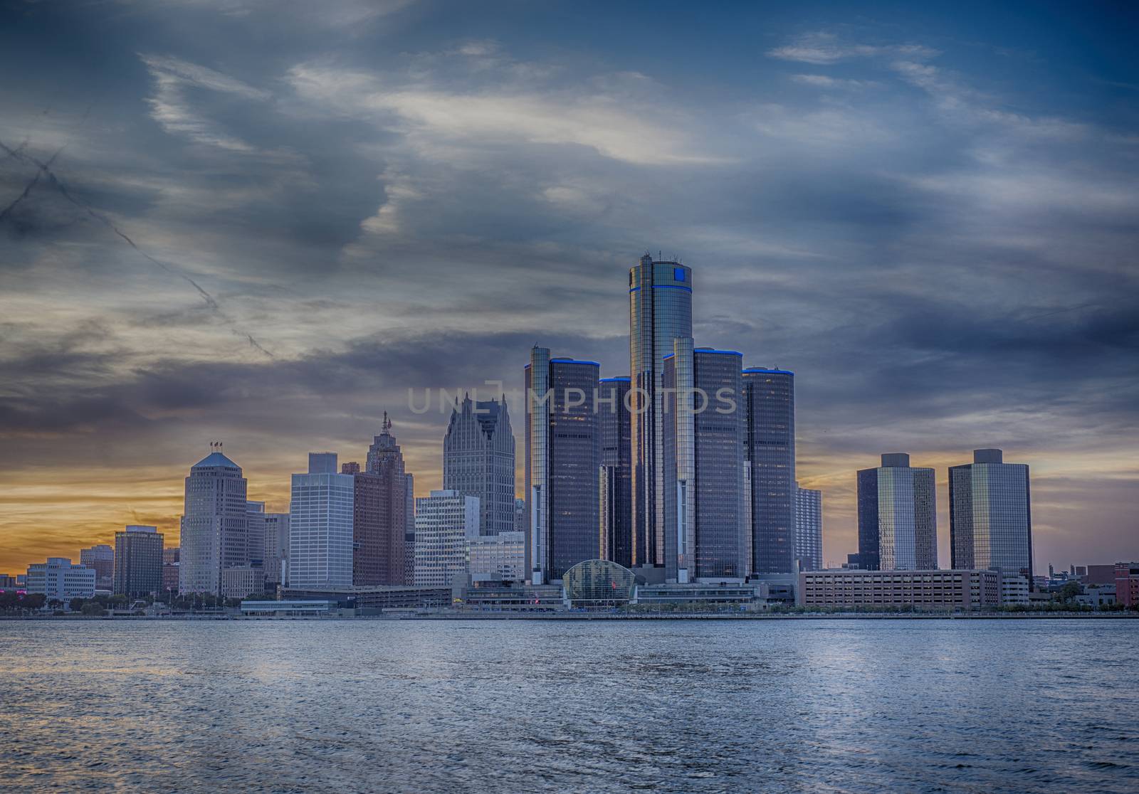 Detroit skyline at sunset by rgbspace