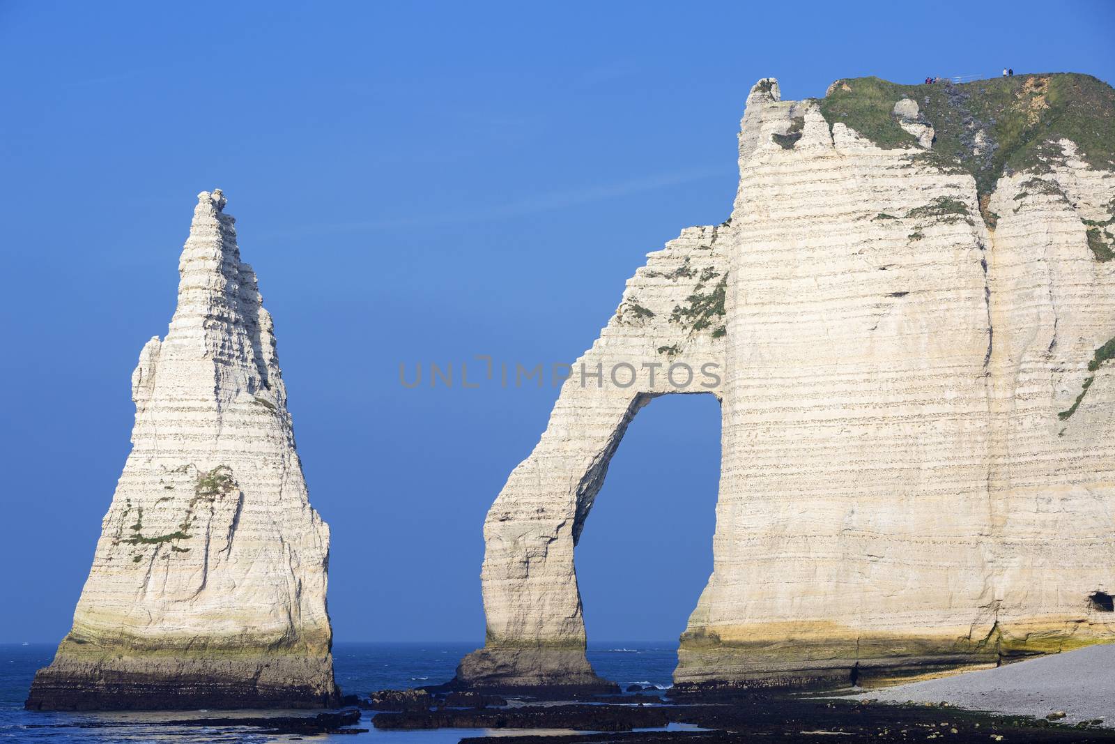 Horizontal view of Etretat Aval cliff, Normandy, France.