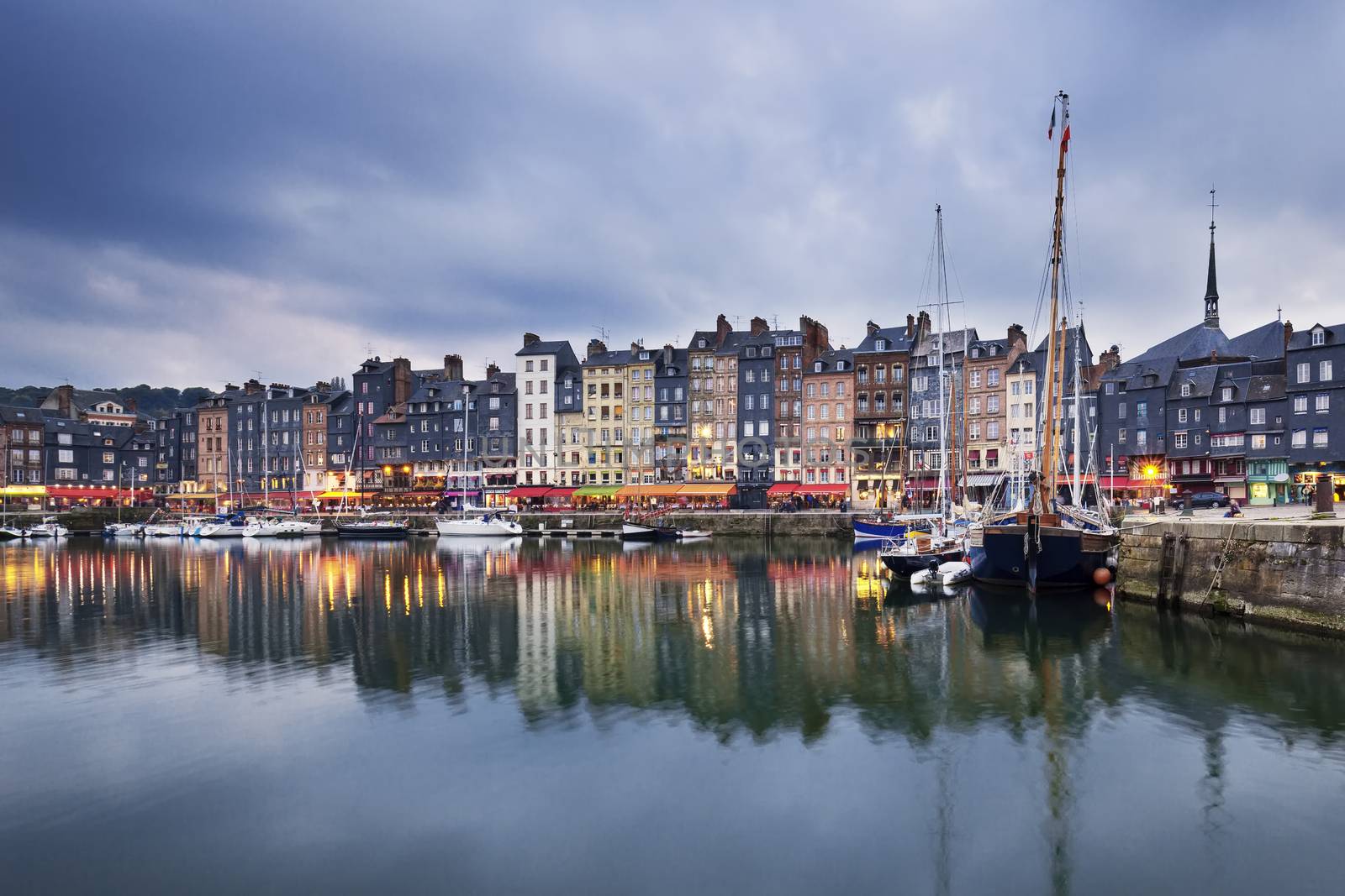 View of Honfleur after sunset