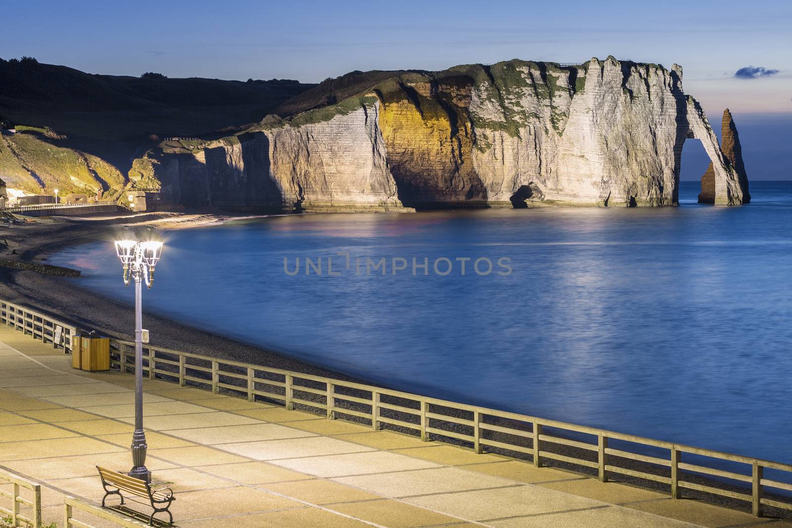 View of Etretat Aval cliff by night