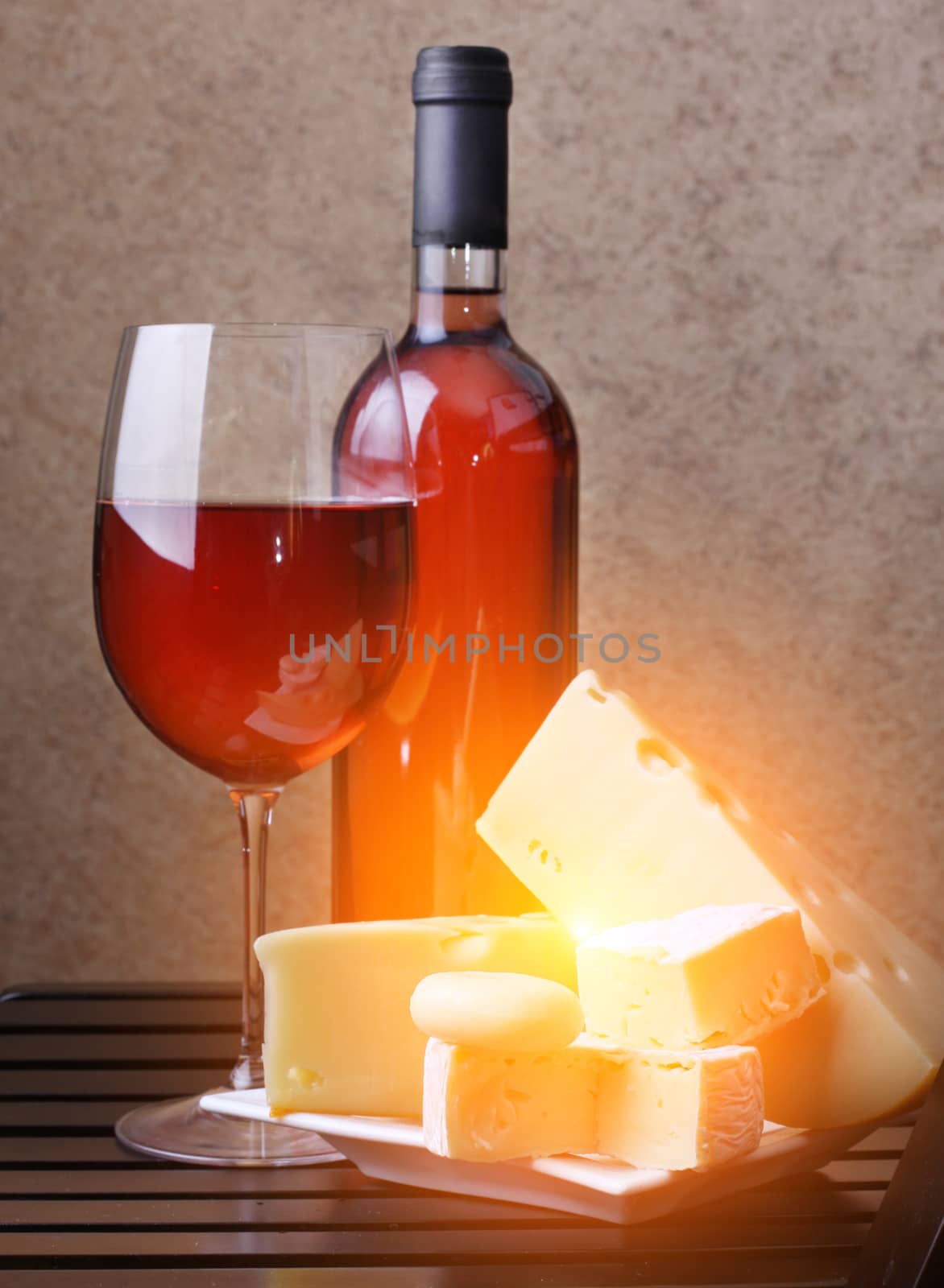 wineglass, bottle of wine cheese by rudchenko