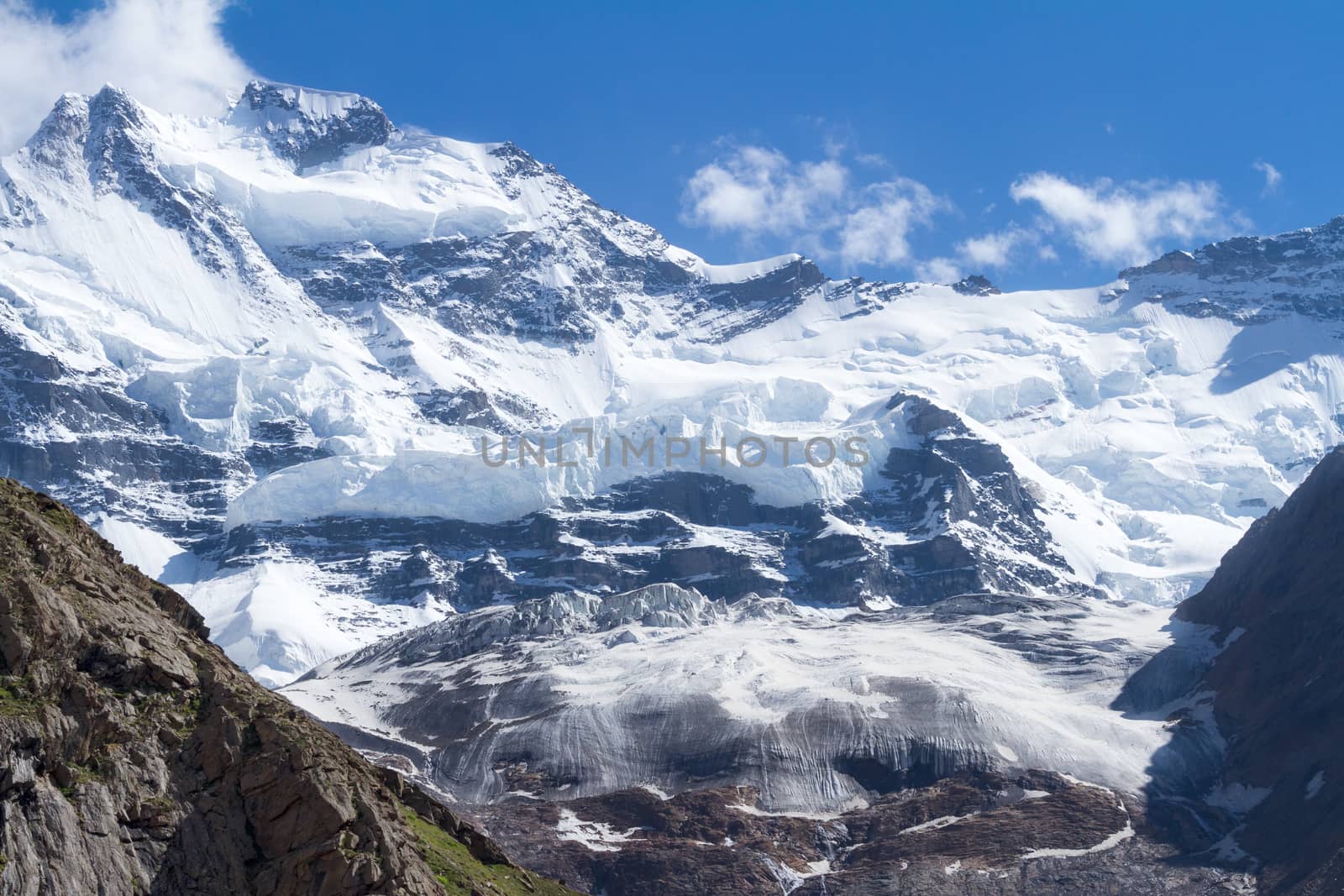Glacier among the snow-capped Himalayan peaks in Zanskar Valley in northern India