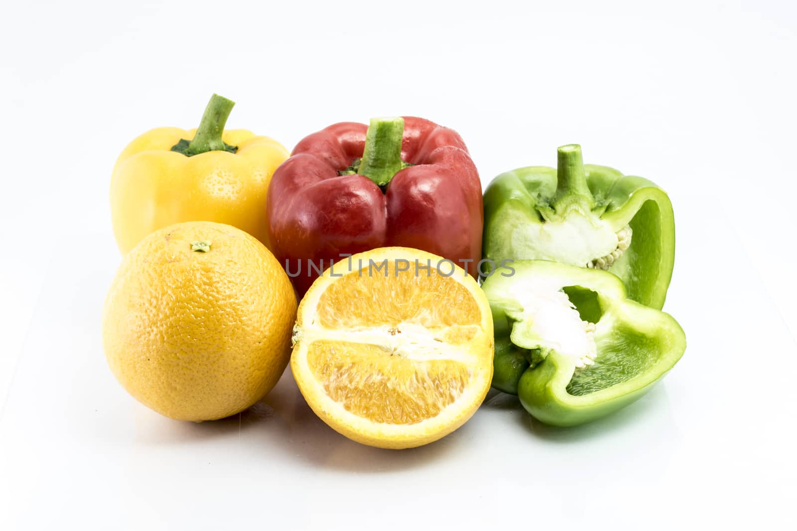 pepper and Orange isolated on white background, Homegrown vegetable