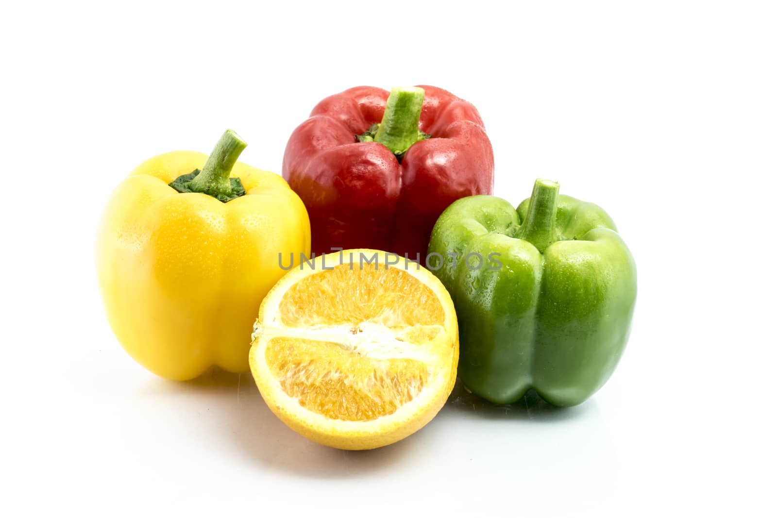 pepper and Orange isolated on white background, Homegrown vegetable