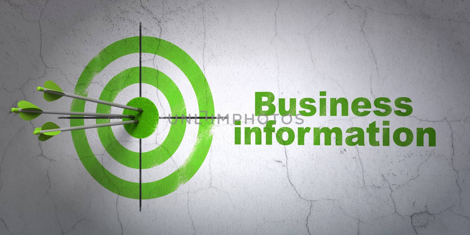 Success finance concept: arrows hitting the center of target, Green Business Information on wall background