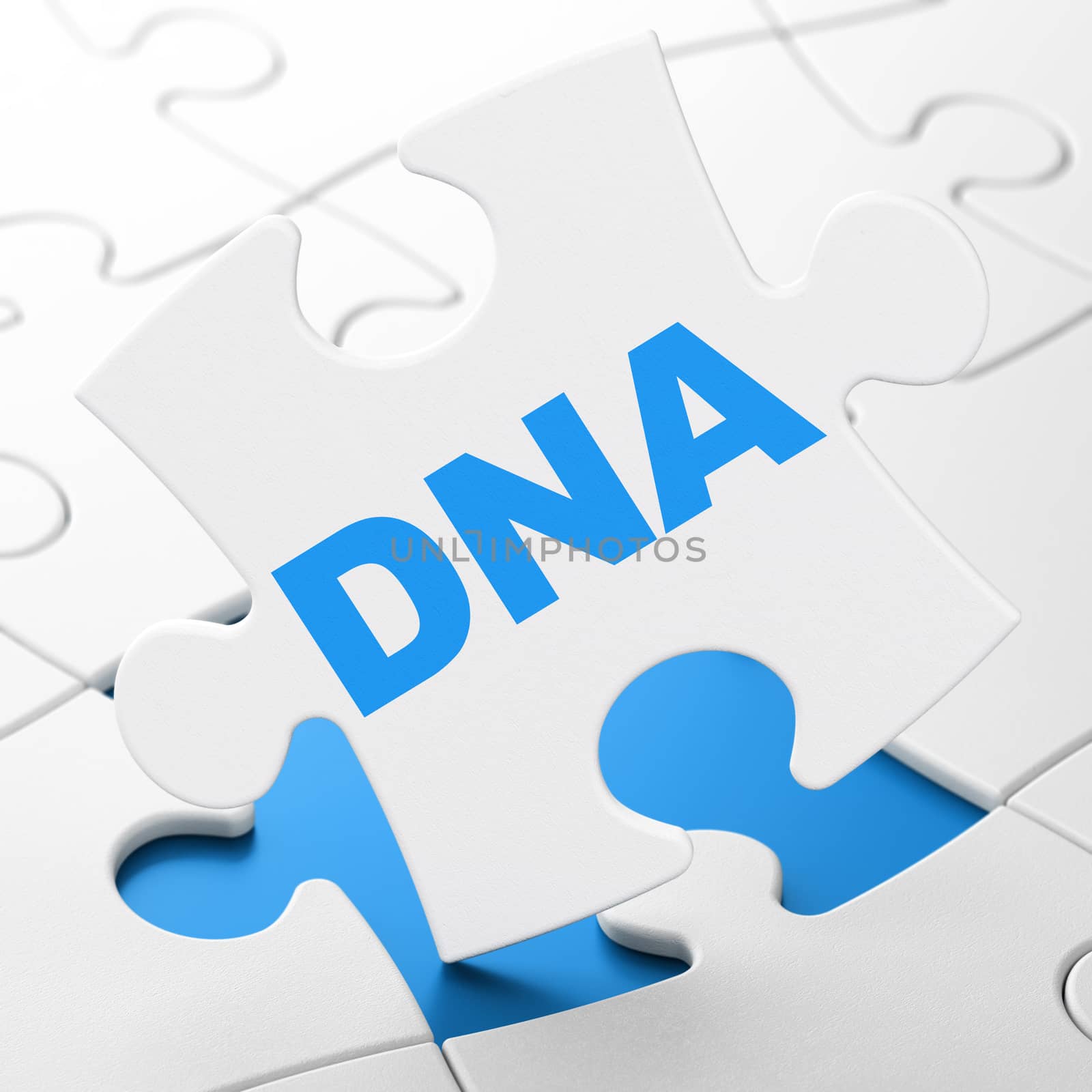 Medicine concept: DNA on White puzzle pieces background, 3d render