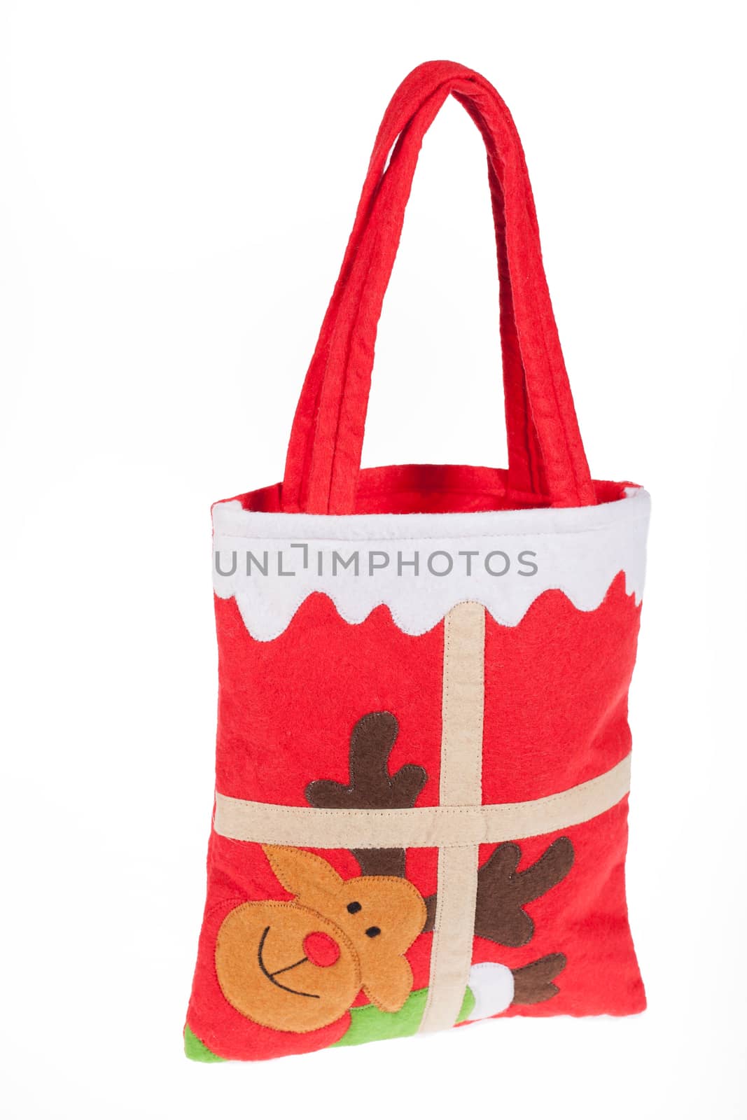 Toy bag for gift on isolated studio background