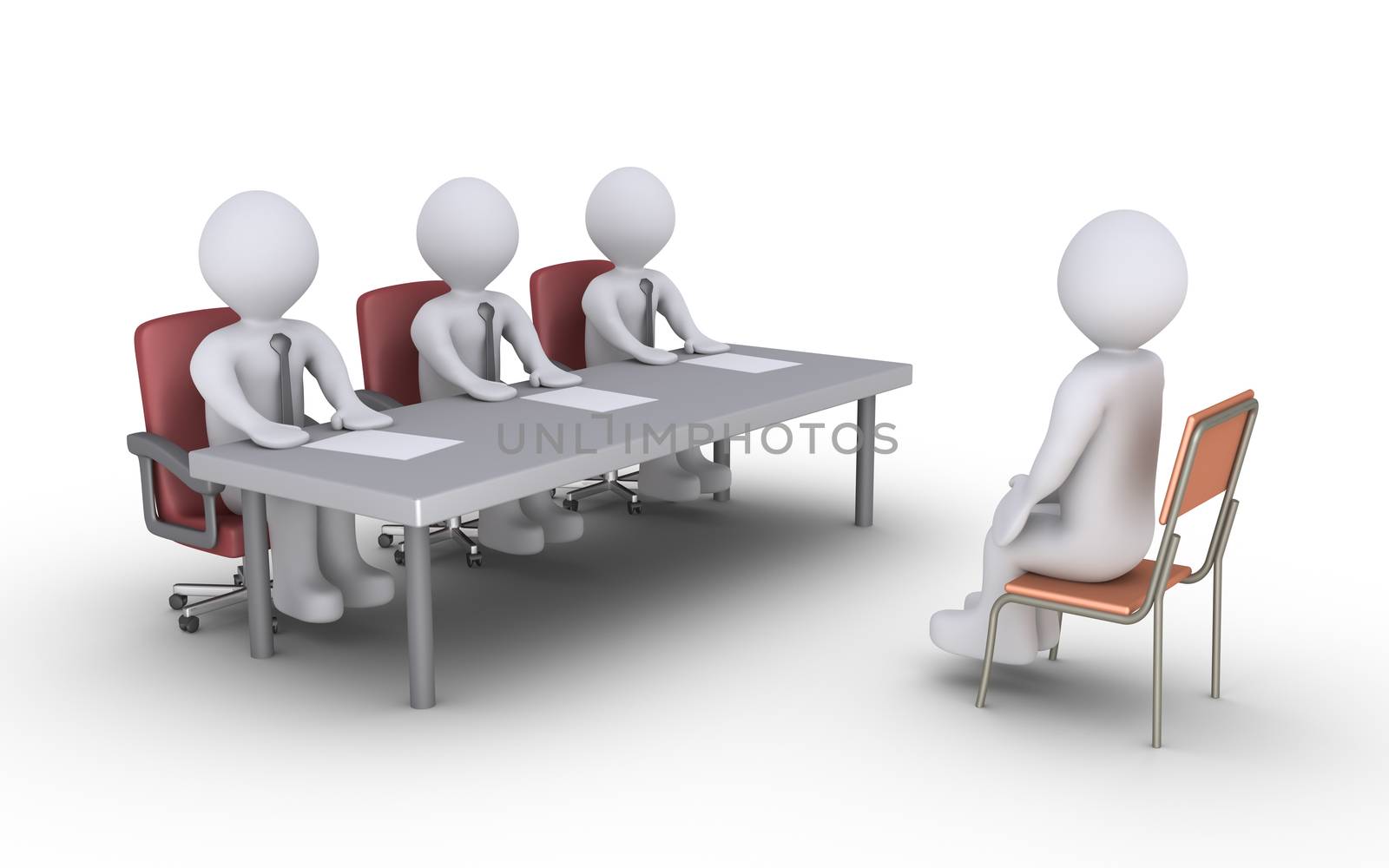 Businessmen sitting behind a desk and a person is sitting in front of them as conducting an interview