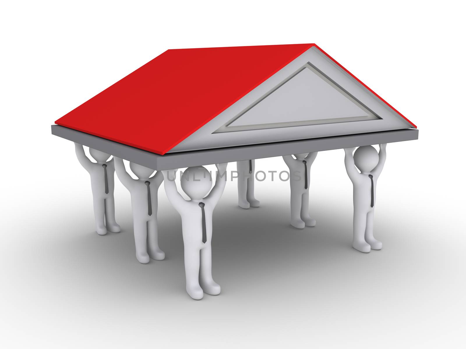 Businessmen as columns are holding high a roof of a house
