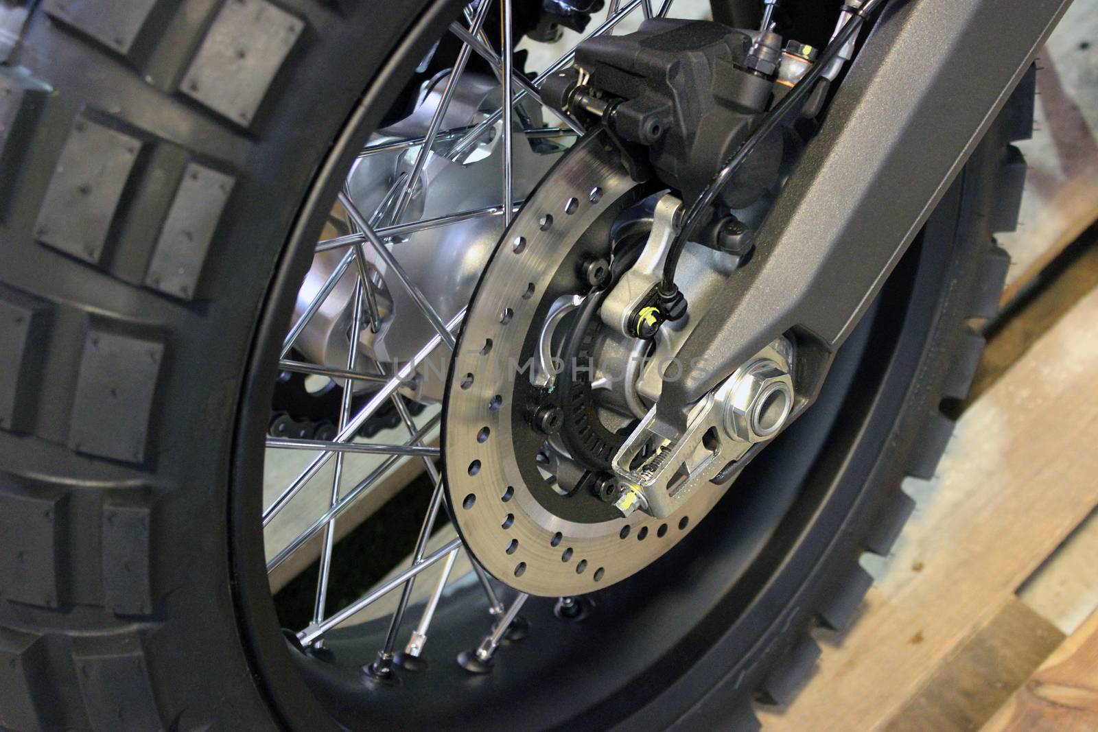 Close-up of the Disc Brakes on a Sport Bike