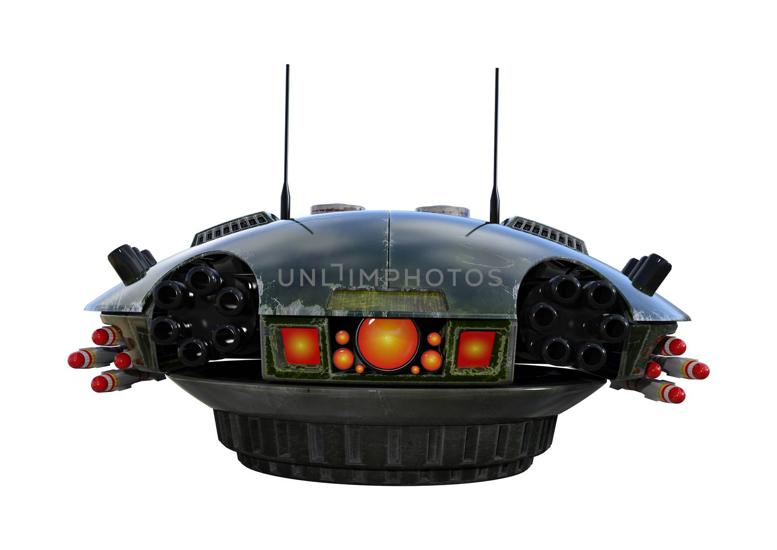 3D digital render of a sci-fi drone isolated on white background