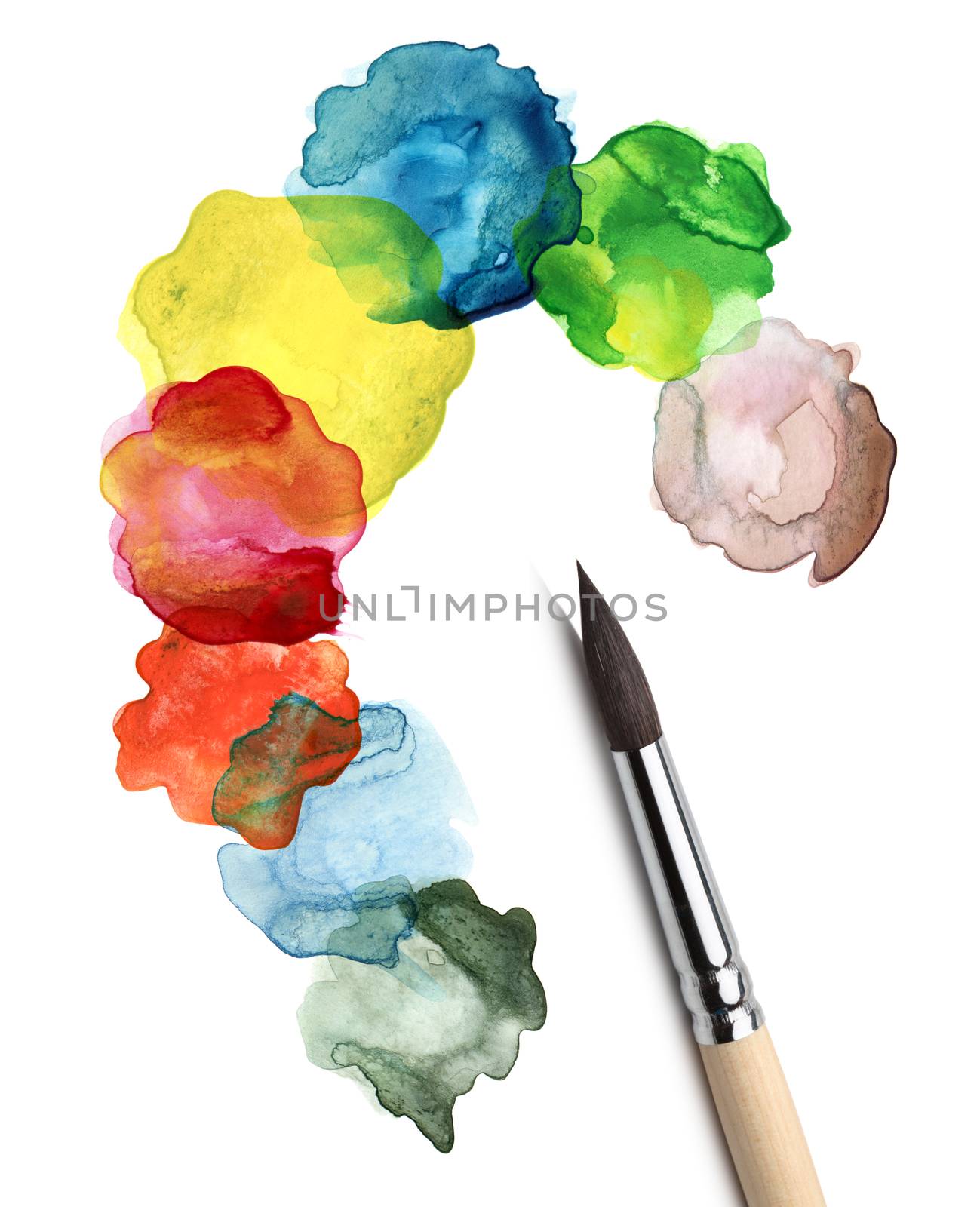 Brush and abstract circle watercolor painting