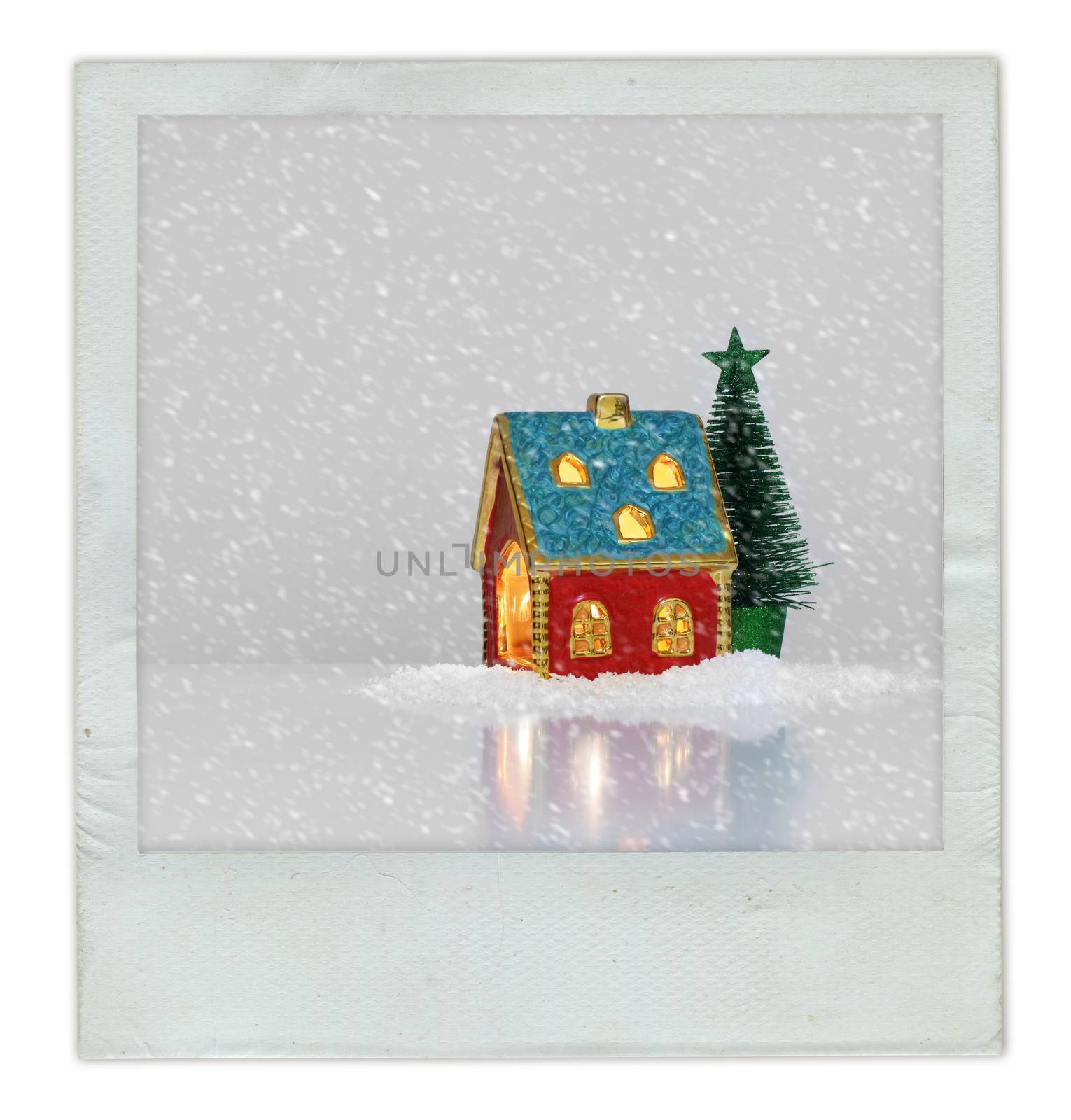 Christmas card with festive light in house by rudchenko