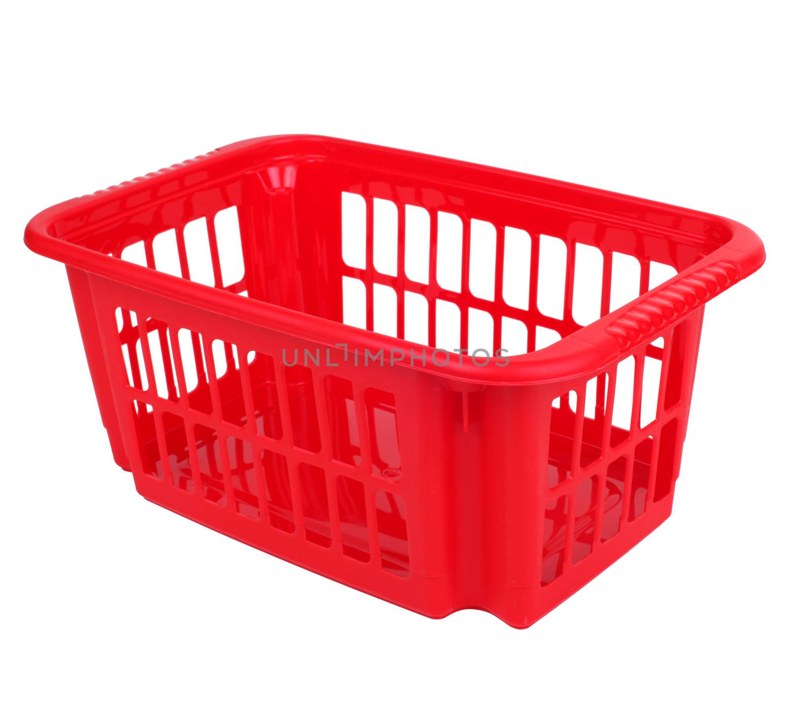 empty red plastic basket isolated on white 