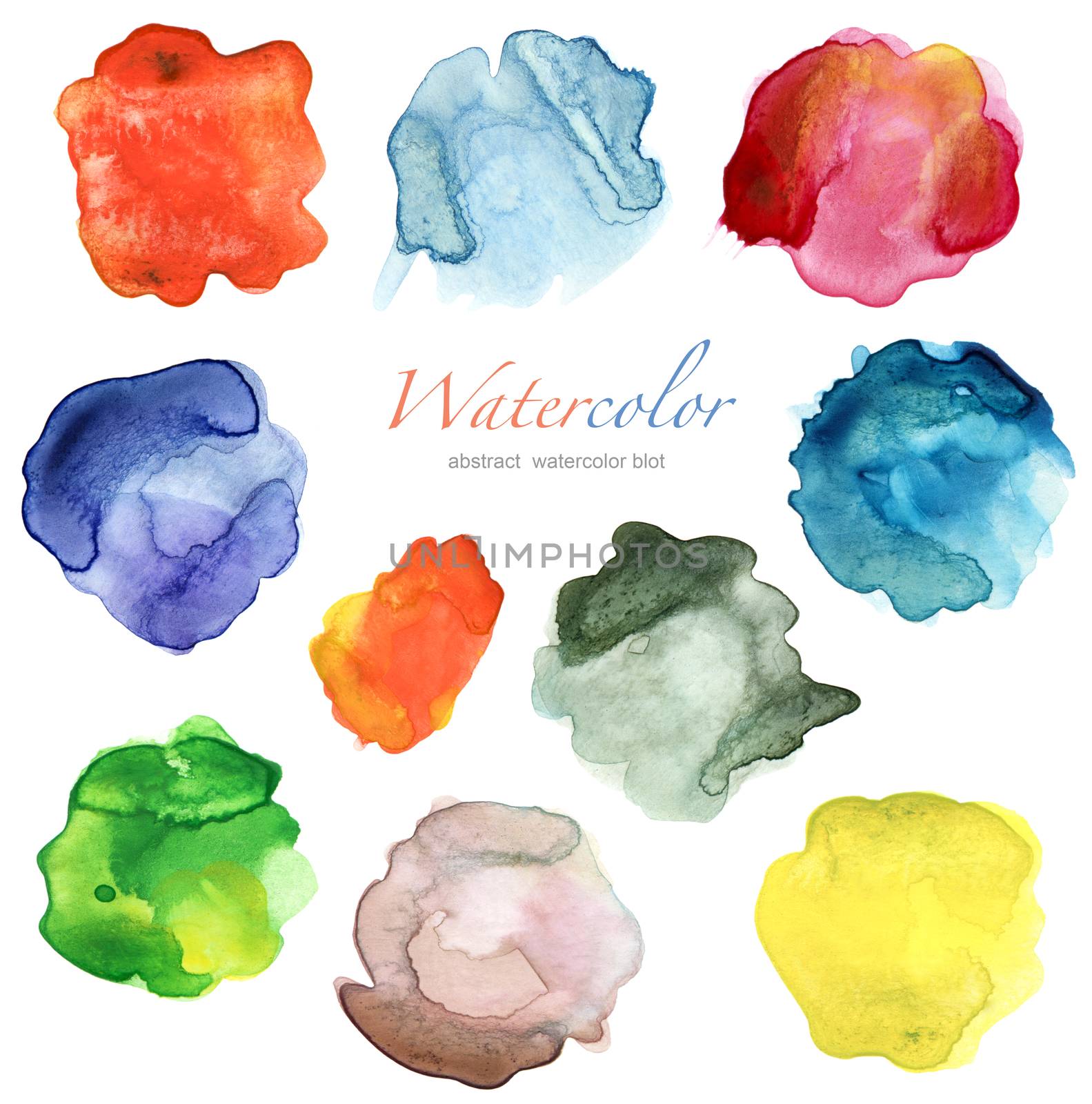 set of abstract color watercolor blot 