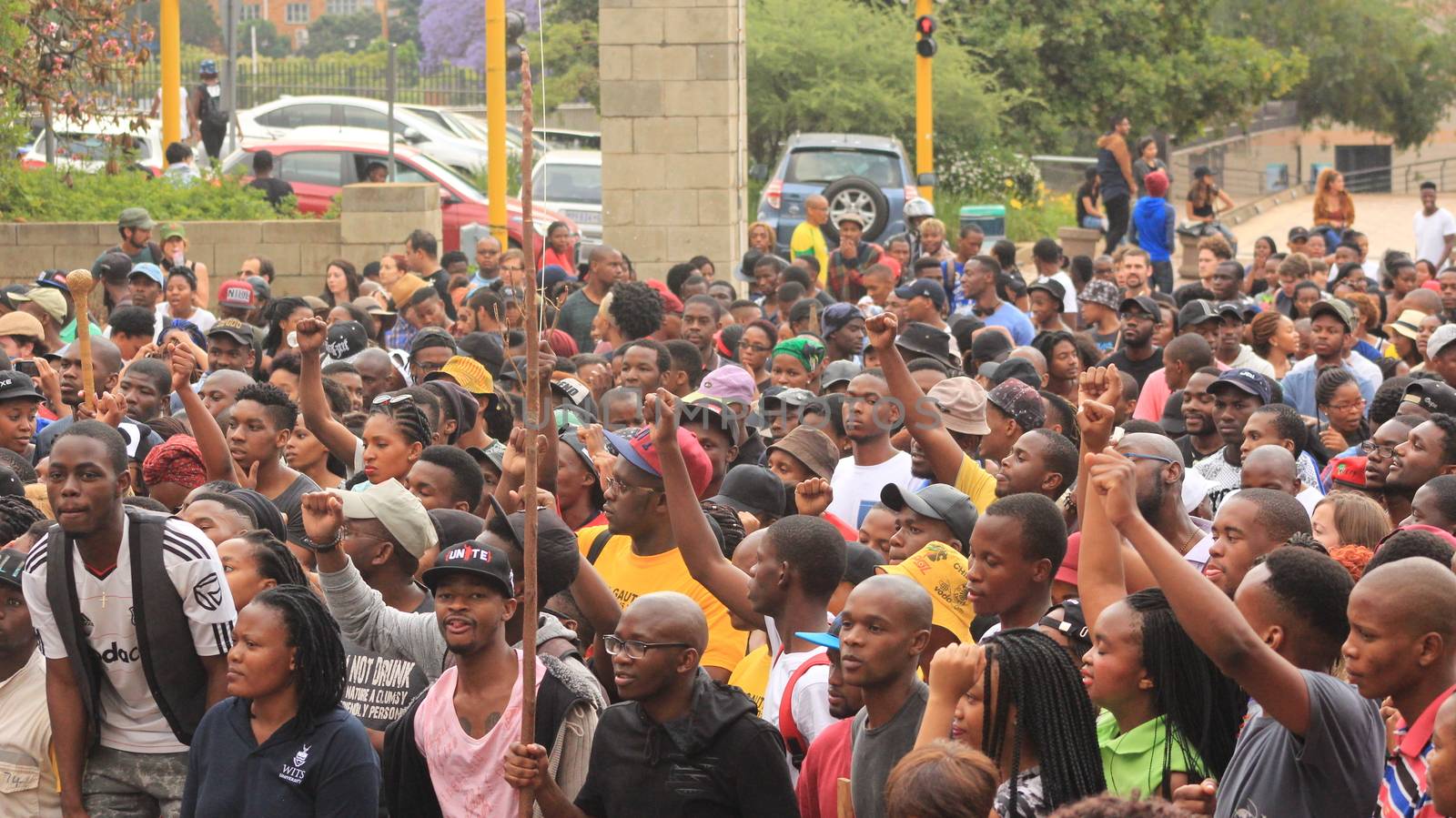 SOUTH AFRICA, Johannesburg: Students from the University of Witwatersrand in Johannesburg, South Africa took to the streets on October 21, 2015 to protest against tuition fee rises.  Wits students have been protesting since last week over a proposed fee increase.
