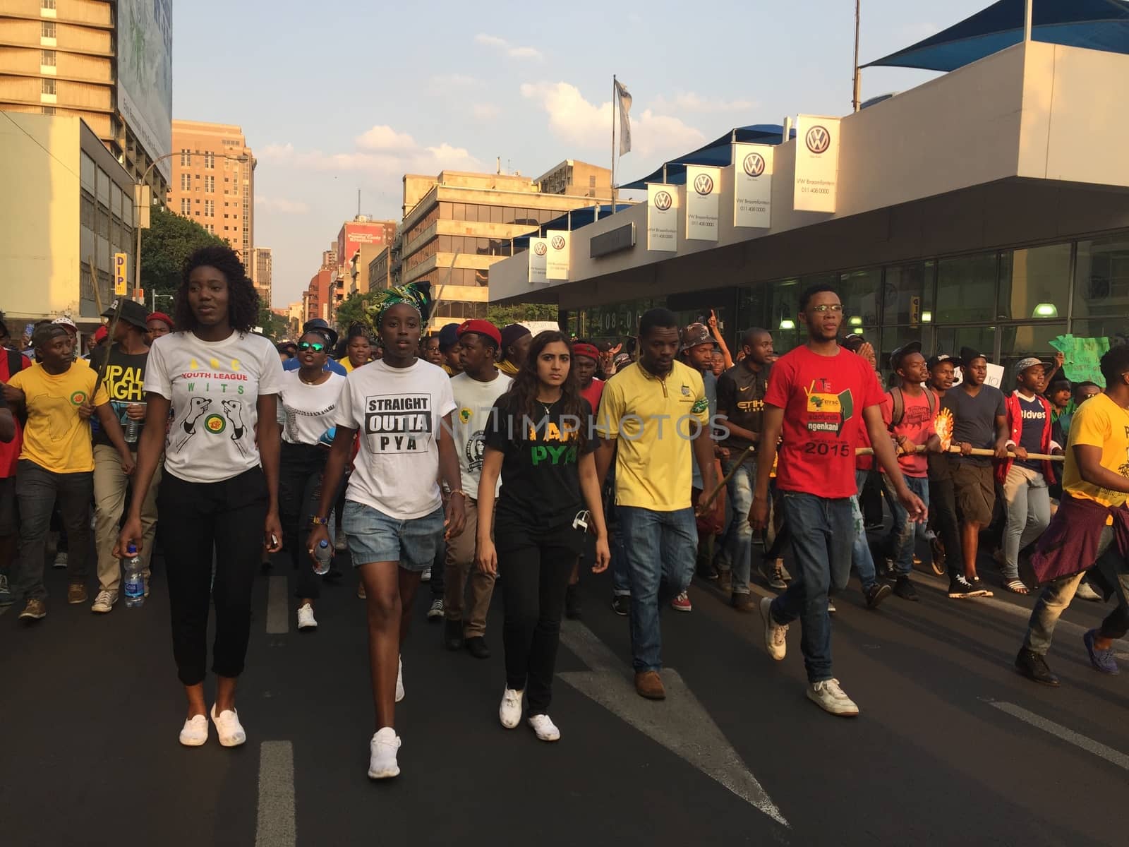 SOUTH AFRICA, Johannesburg: Thousands of students from two universities marched to the ANC head office in Johannesburg on October 22, 2015 in protest over proposed fee rises. They began at their respective campuses at University of Witwatersrand and the University of Johannesburg to give Gwede Mantashe, the Secretary General of the African National Congress a memorandum in which they asked for free quality education for all.