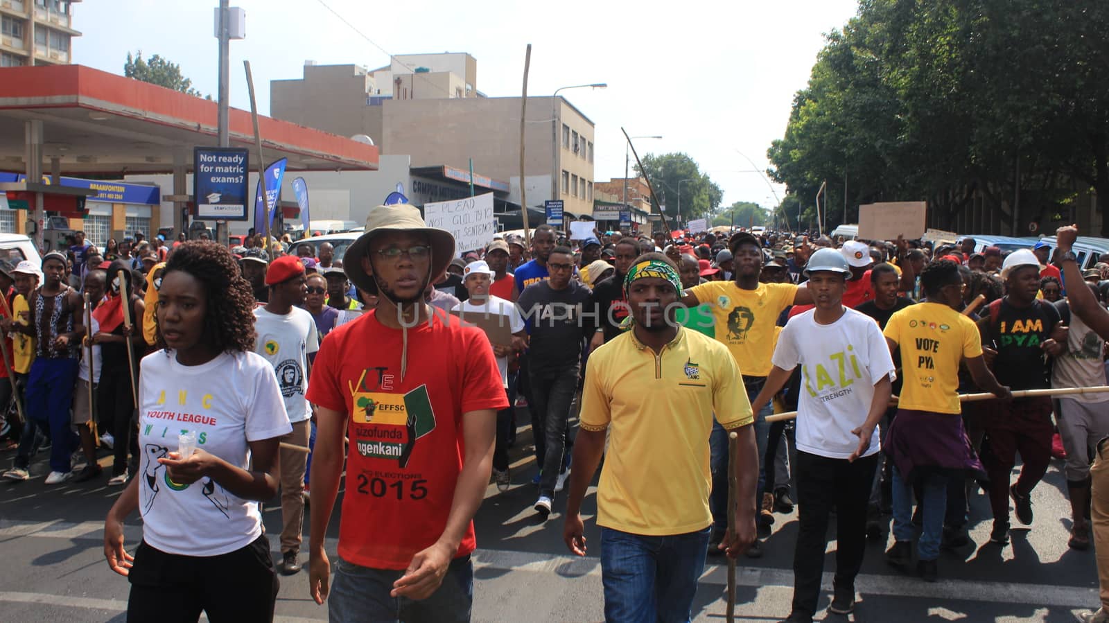 SOUTH AFRICA, Johannesburg: Thousands of students from two universities marched to the ANC head office in Johannesburg on October 22, 2015 in protest over proposed fee rises. They began at their respective campuses at University of Witwatersrand and the University of Johannesburg to give Gwede Mantashe, the Secretary General of the African National Congress a memorandum in which they asked for free quality education for all.