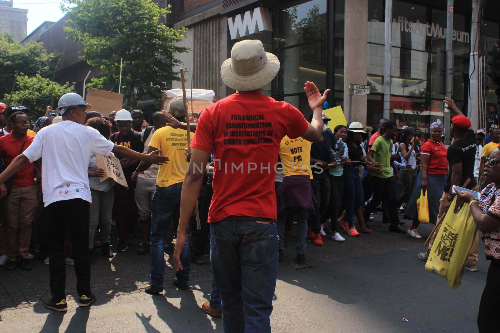 SOUTH AFRICA, Johannesburg: Thousands of students from two universities marched to the ANC head office in Johannesburg on October 22, 2015 in protest over proposed fee rises. They began at their respective campuses at University of Witwatersrand and the University of Johannesburg to give Gwede Mantashe, the Secretary General of the African National Congress a memorandum in which they asked for free quality education for all.