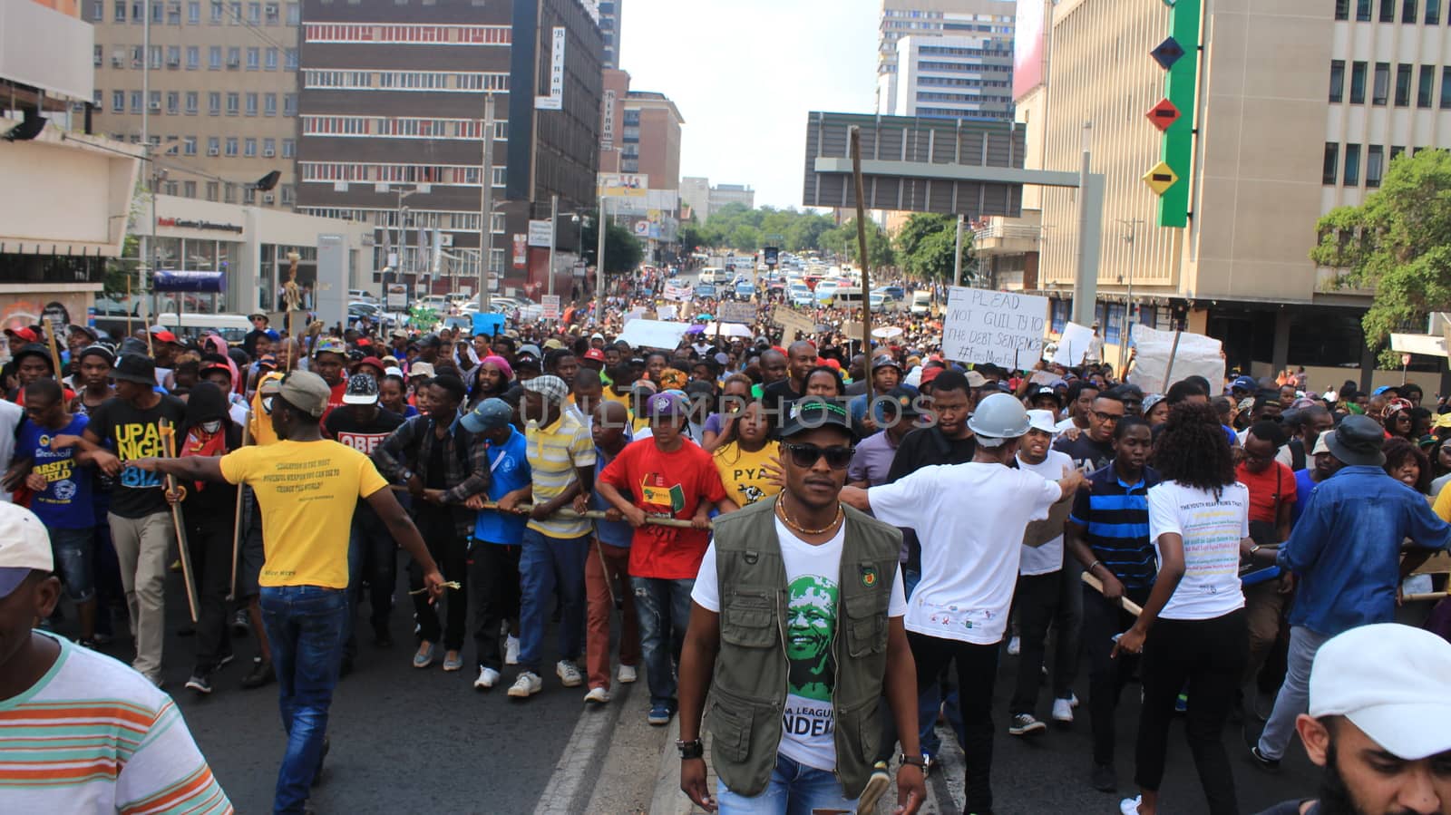 SOUTH AFRICA, Johannesburg: Thousands of students from two universities marched to the ANC head office in Johannesburg on October 22, 2015 in protest over proposed fee rises. They began at their respective campuses at University of Witwatersrand and the University of Johannesburg to give Gwede Mantashe, the Secretary General of the African National Congress a memorandum in which they asked for free quality education for all.
